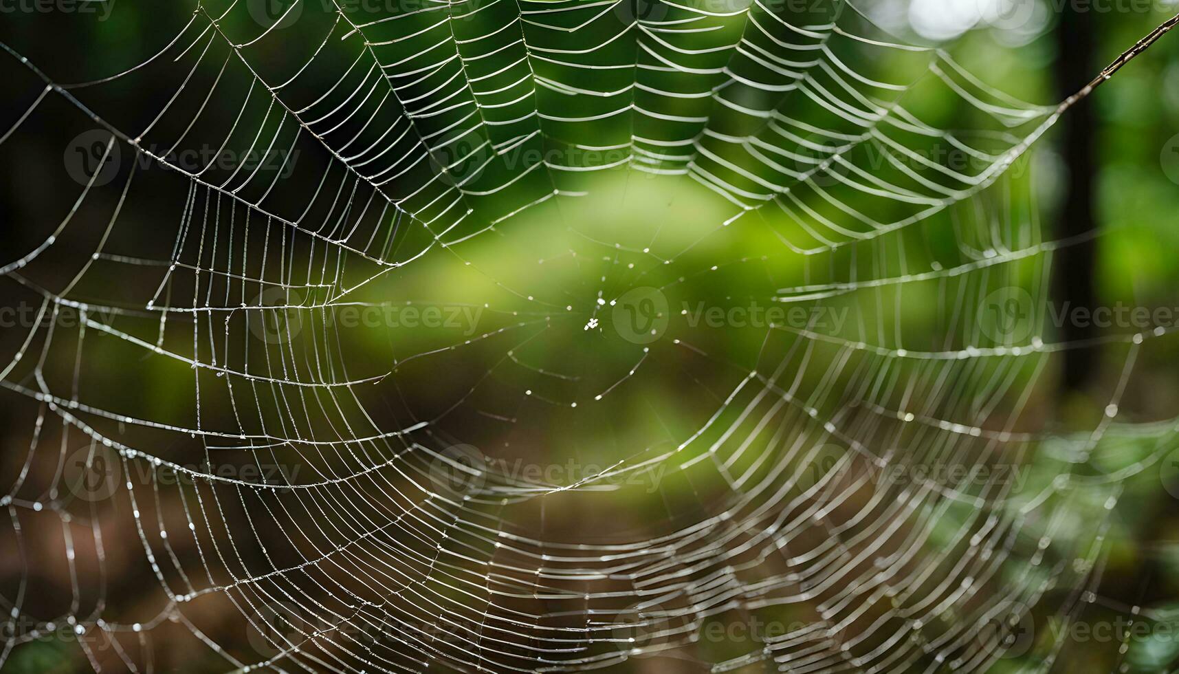 ai genererad en Spindel webb är visad i de mitten av en skog foto
