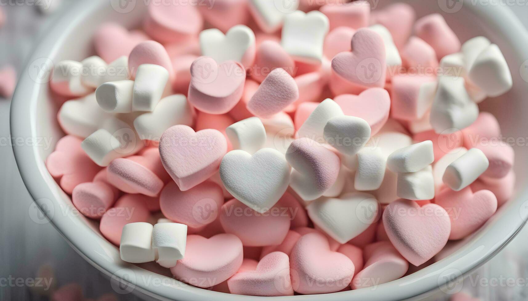 ai genererad en skål av marshmallows med hjärtan i dem foto