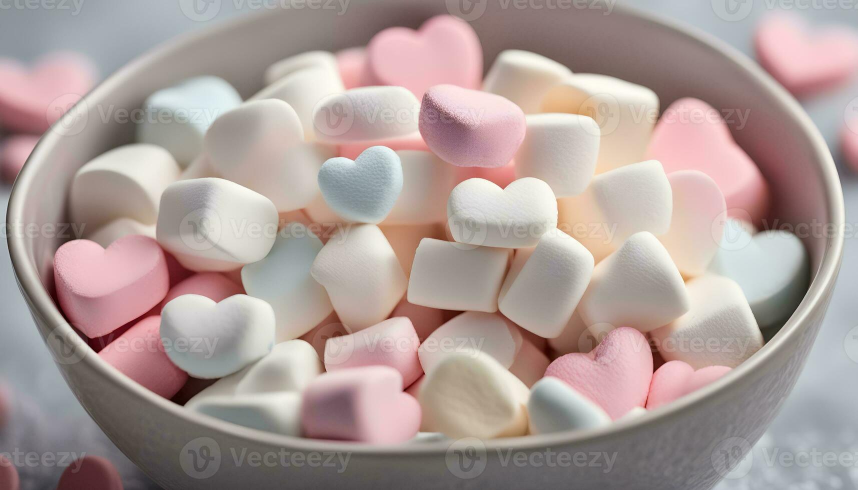 ai genererad en skål fylld med marshmallows och hjärtan foto