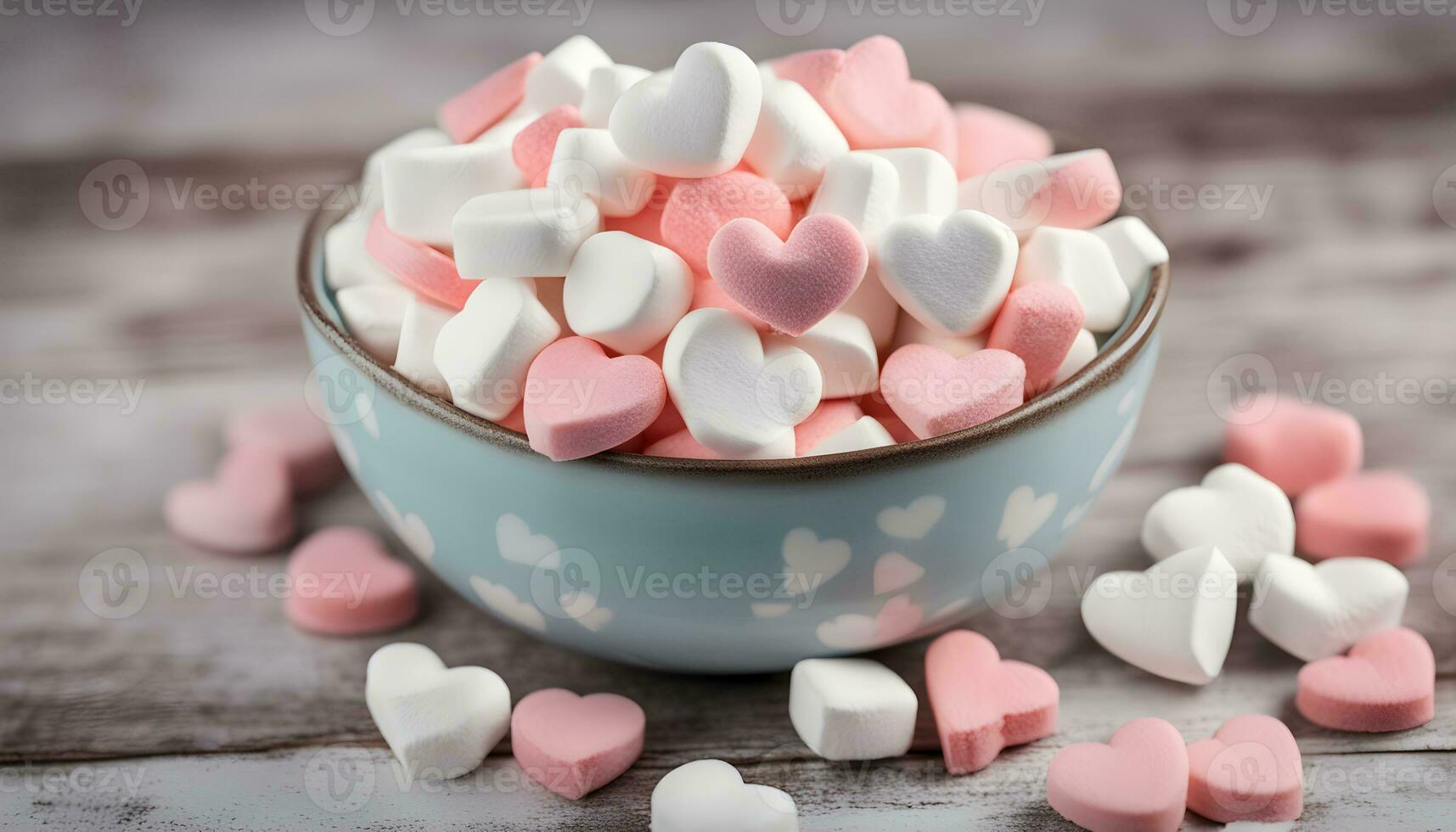 ai genererad en skål fylld med marshmallows och hjärtan foto