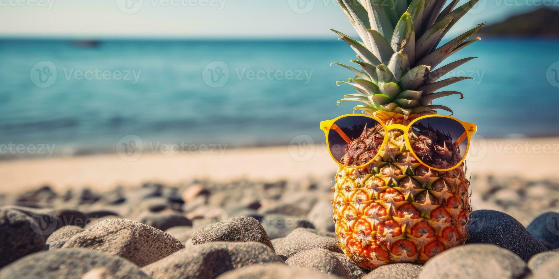 ai genererad bakgrund av ananas med solglasögon. ai generativ. foto