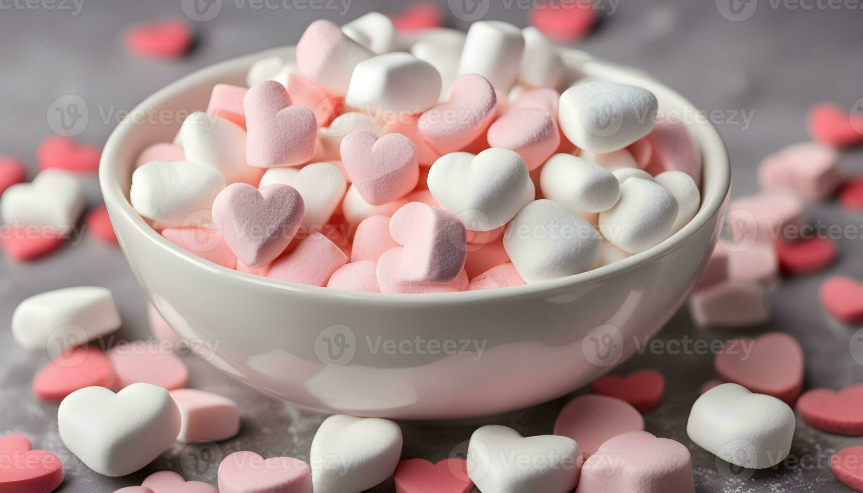 ai genererad en skål av marshmallows med hjärtan i dem foto