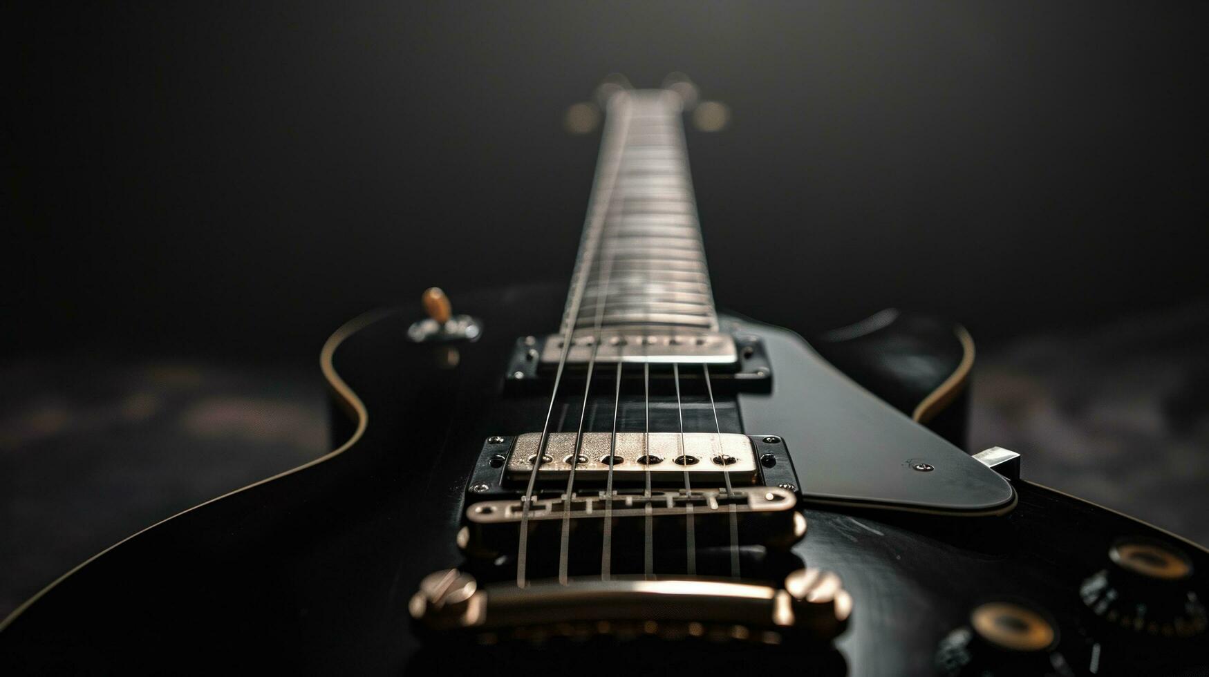 ai genererad svart gitarr bakgrund med kopia Plats foto