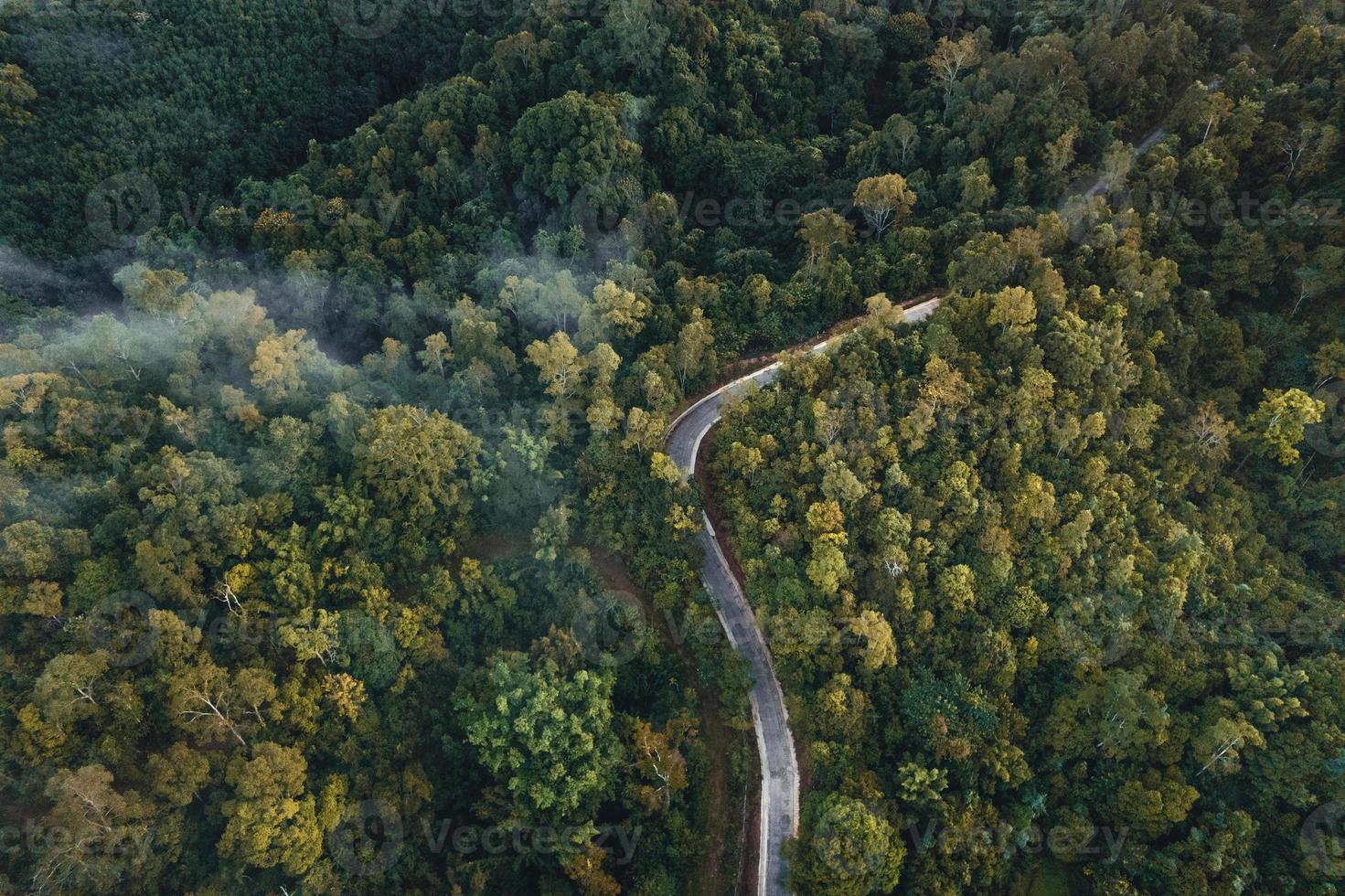 berg och träd i en by på landsbygden, hög vinkel på morgonen foto