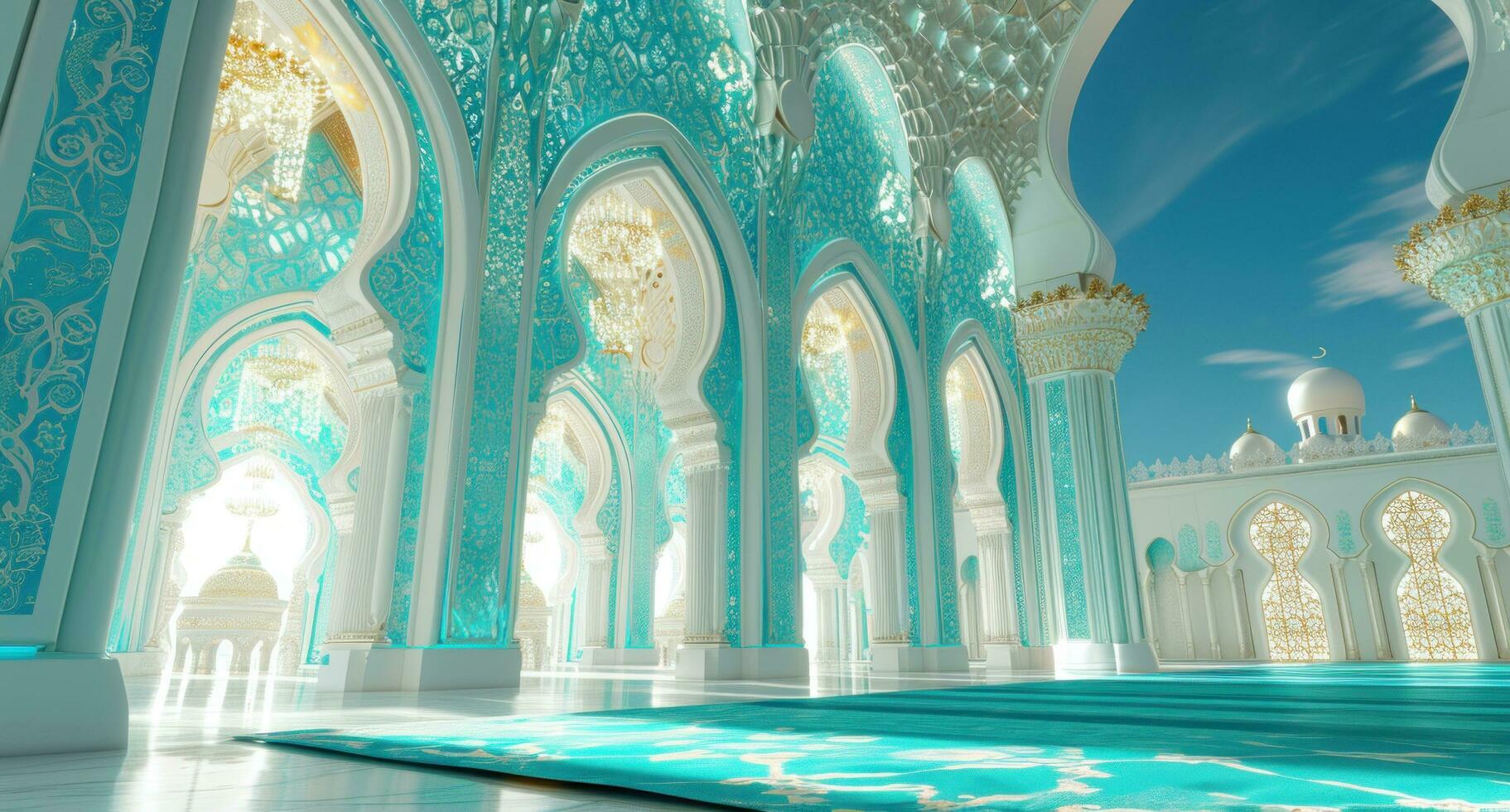ai genererad ett islamic scen med dekorativ belysning, ljuskronor och dekorativ objekt foto