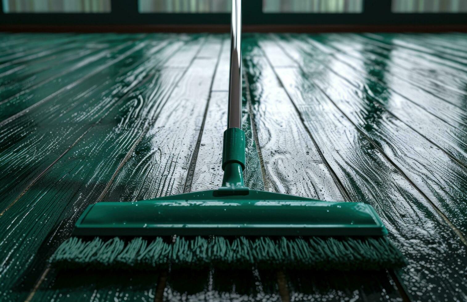 ai genererad golv mopp med mjuk borst en rengöring verktyg som kan föra liv till de hårt träslag golv foto