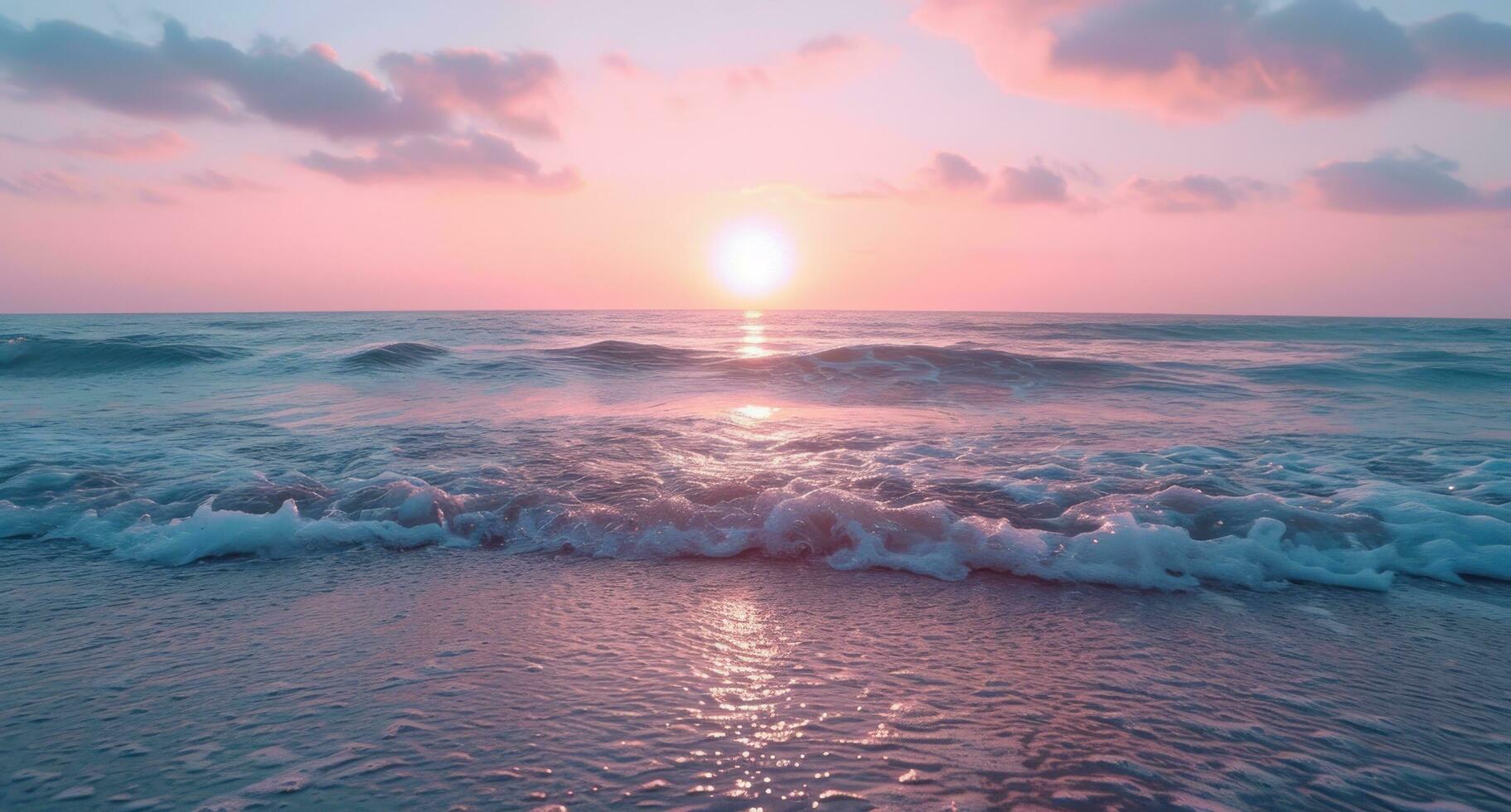 ai genererad strand på solnedgång stock bakgrunder foto