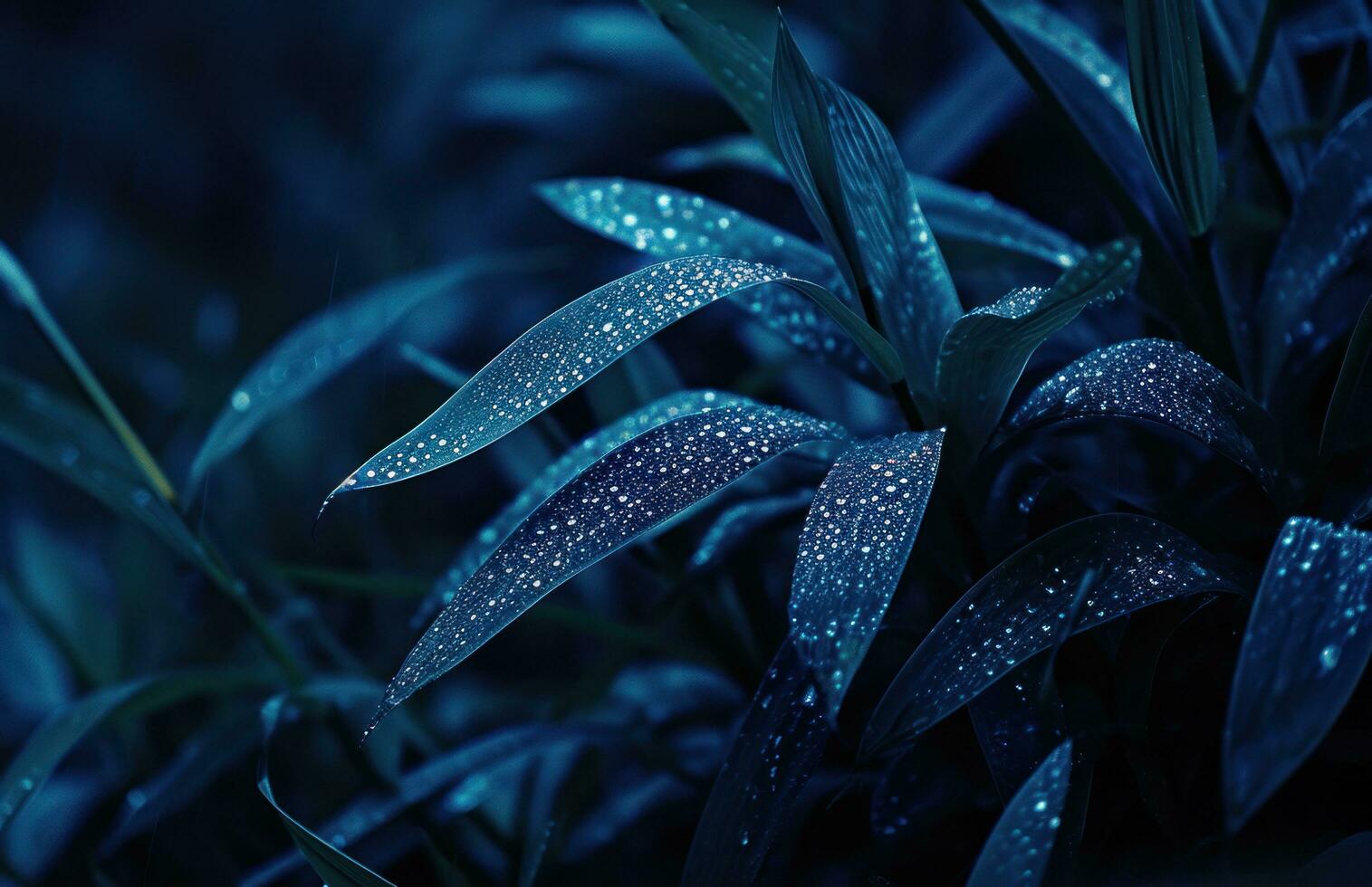 ai genererad mörk blå växt med vatten droppar på den foto