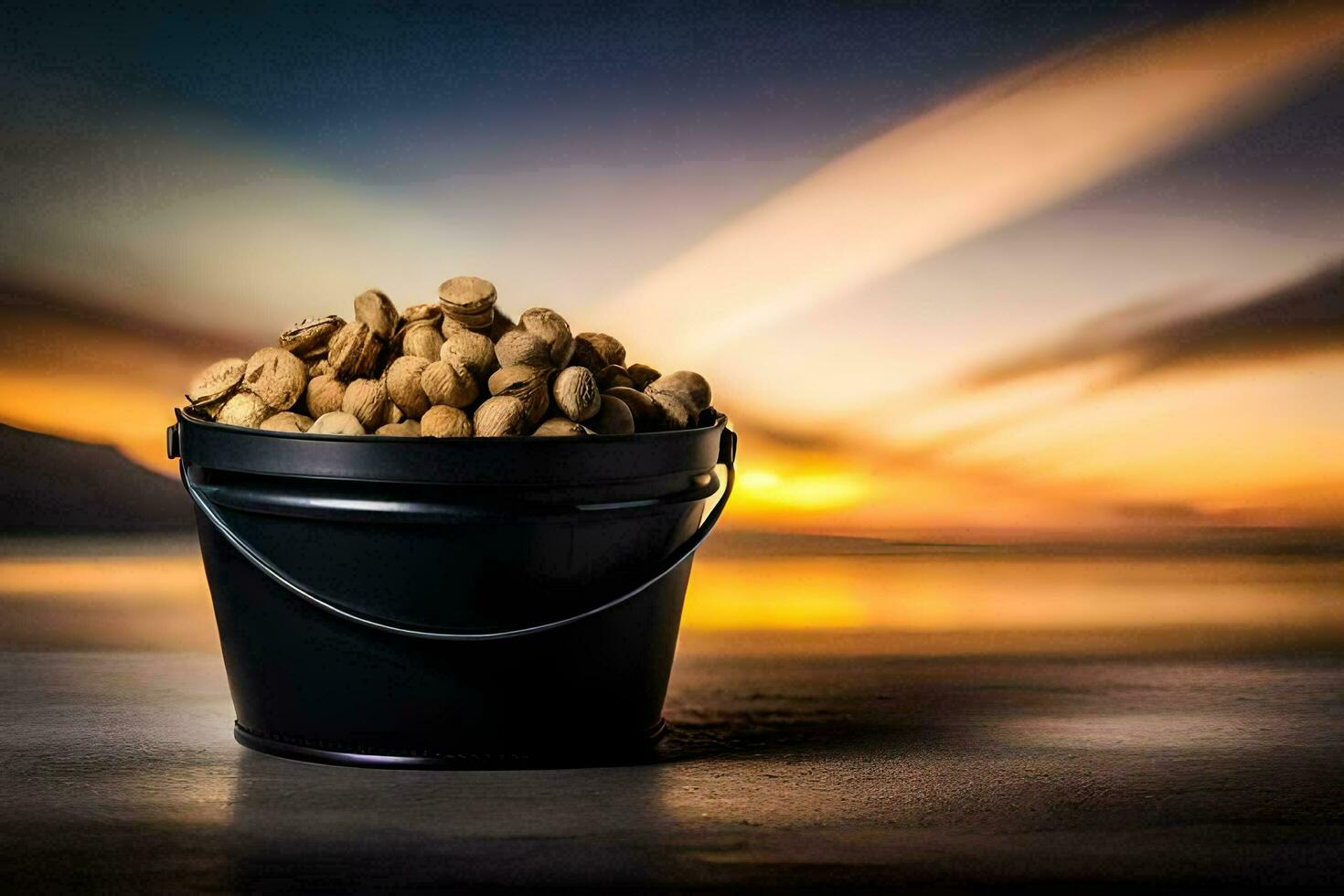 jordnötter i en hink. ai-genererad foto