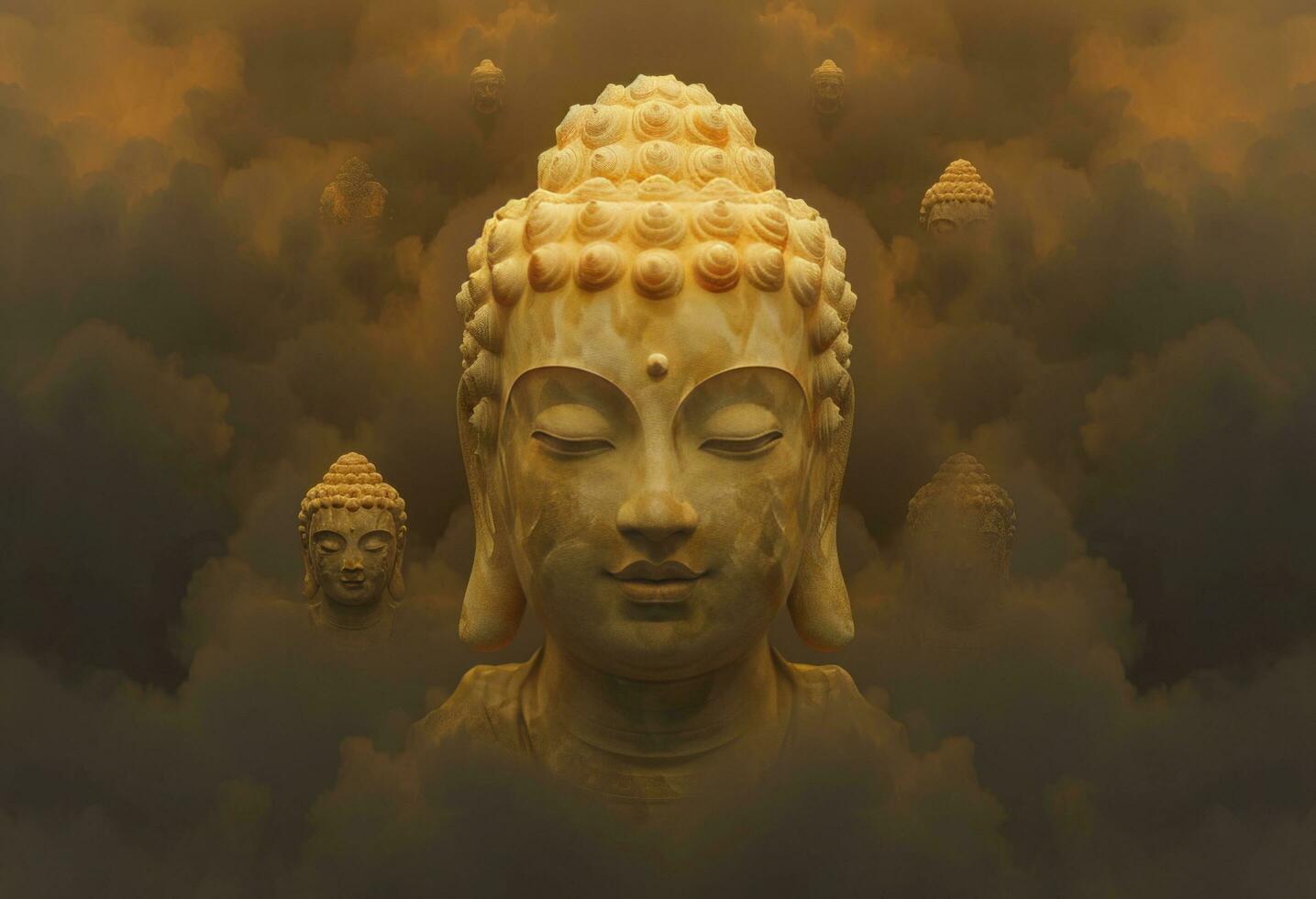 ai genererad buddha i meditation på molnig och skön foto