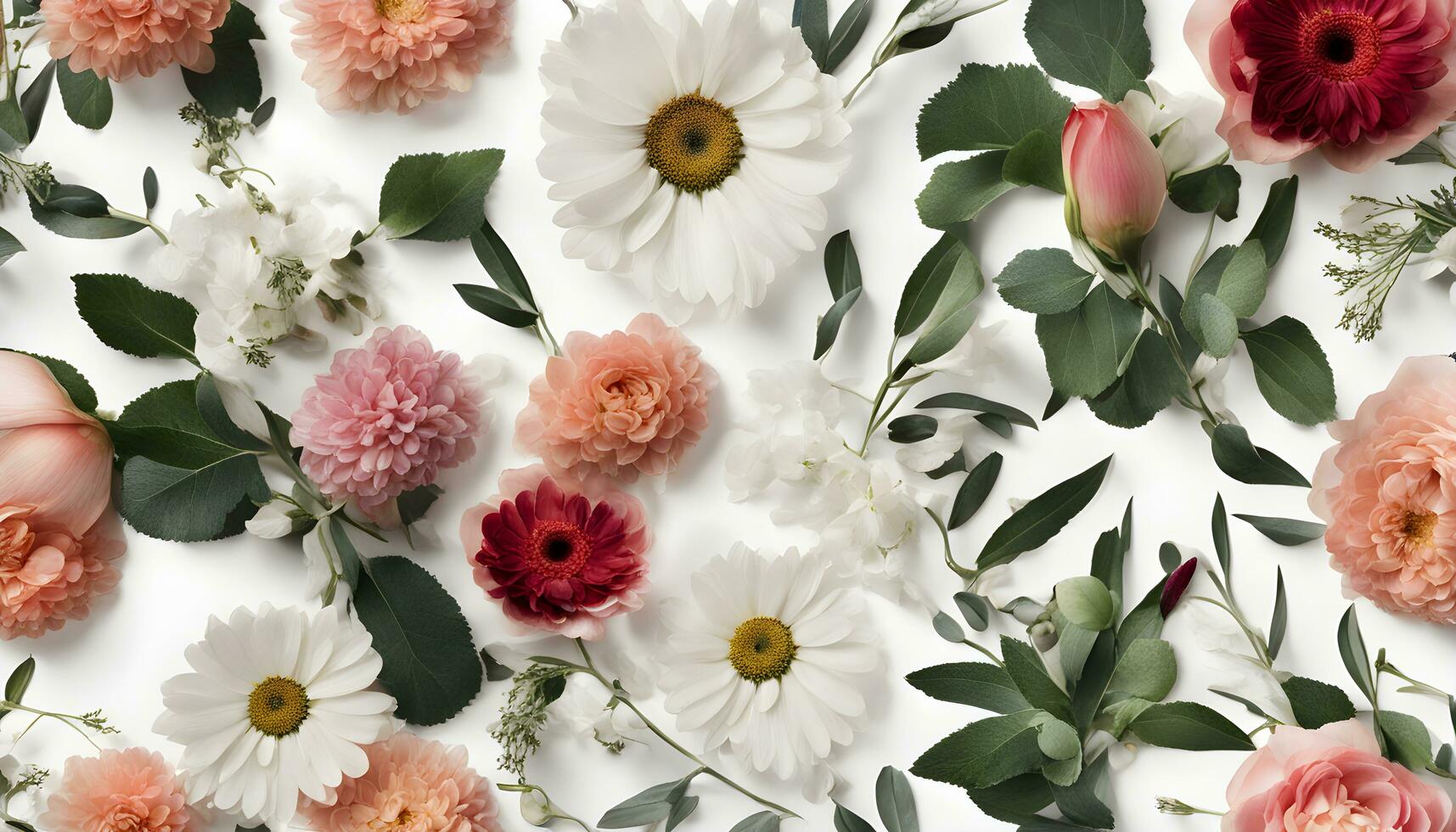 ai genererad en knippa av blommor är anordnad på en vit bakgrund foto