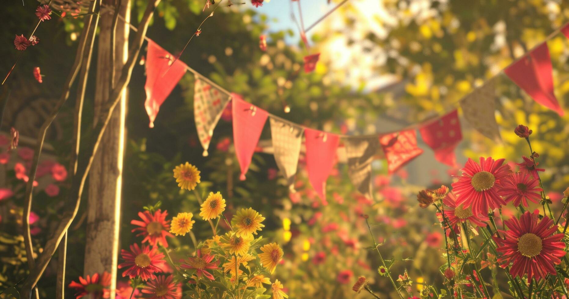 ai genererad ljus blommor på buntings i de trädgård foto