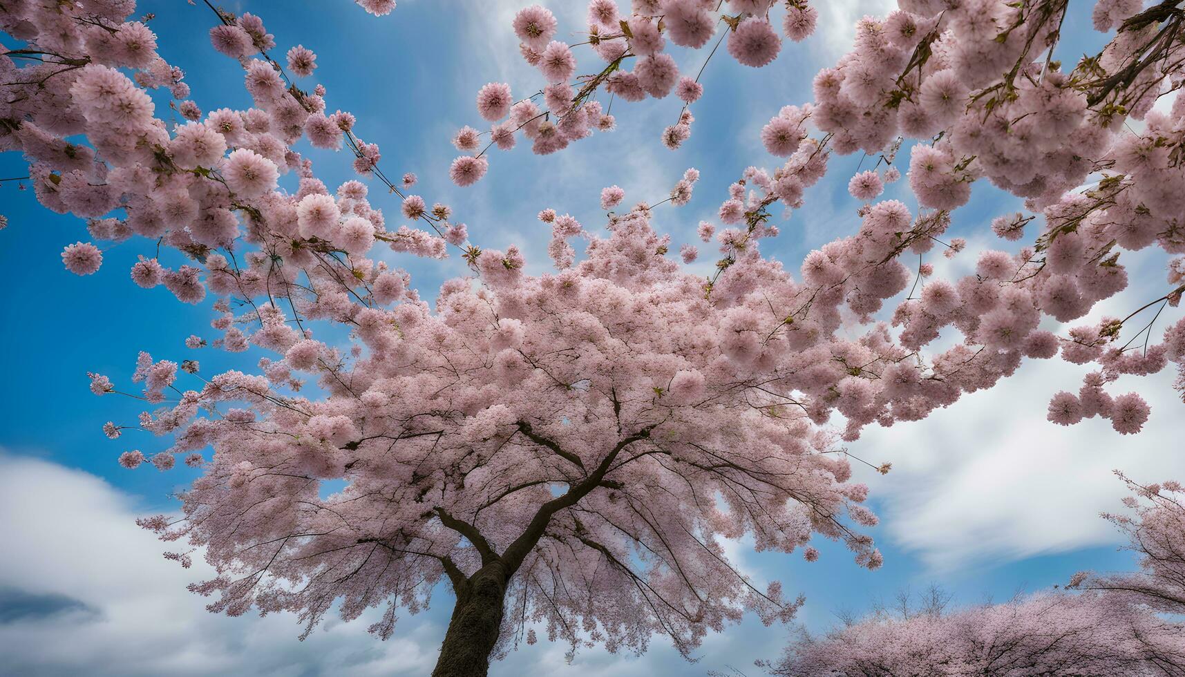 ai genererad en skön rosa träd med blommor i blomma foto