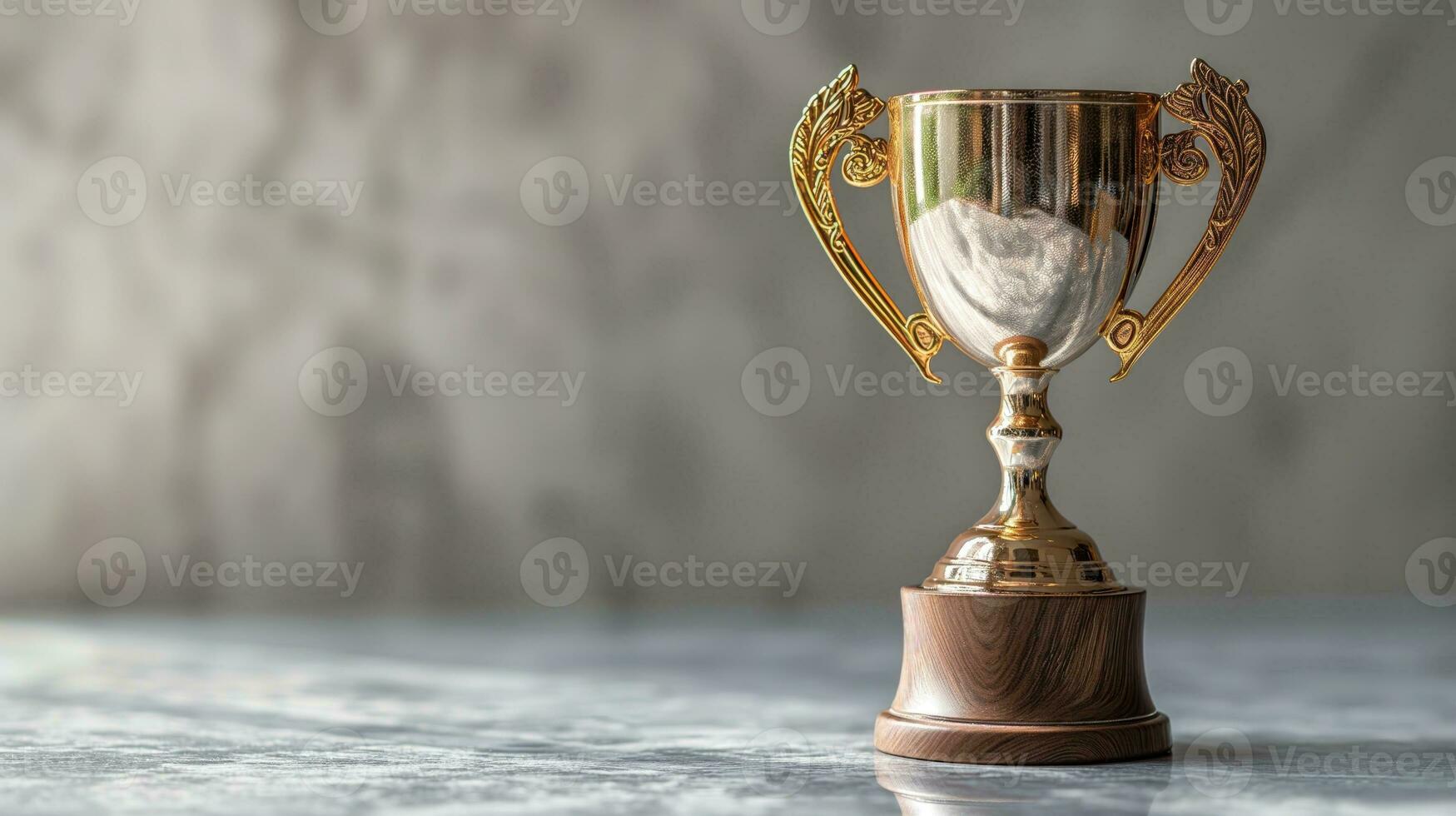 ai genererad elegant guld trofén på en marmor yta foto