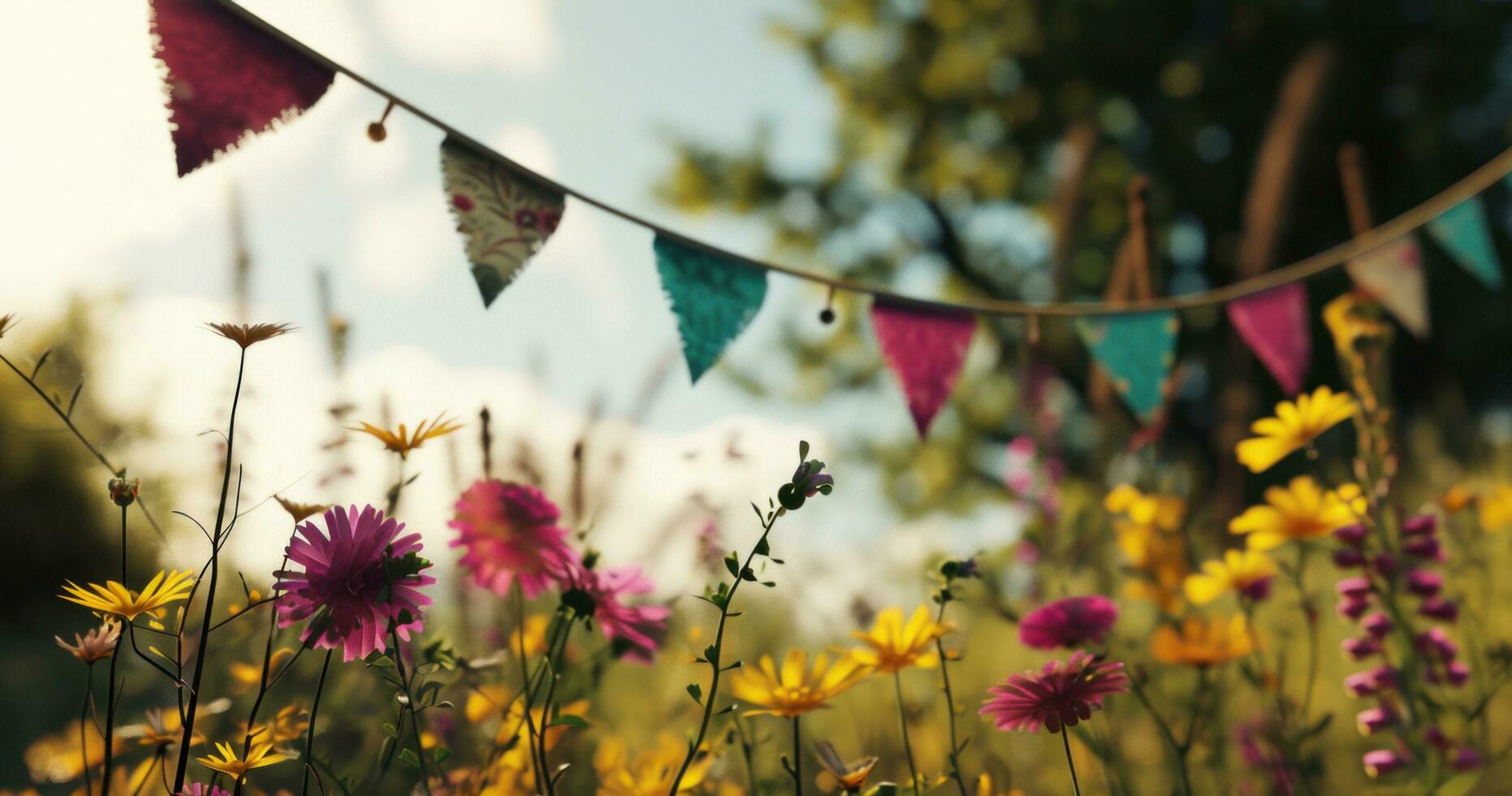 ai genererad ljus blommor på buntings i de trädgård foto