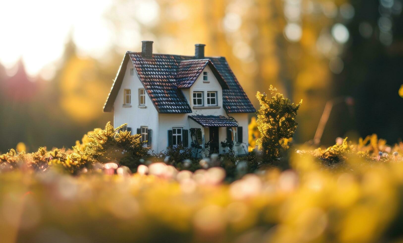 ai genererad miniatyr- hus på natur bakgrund foto