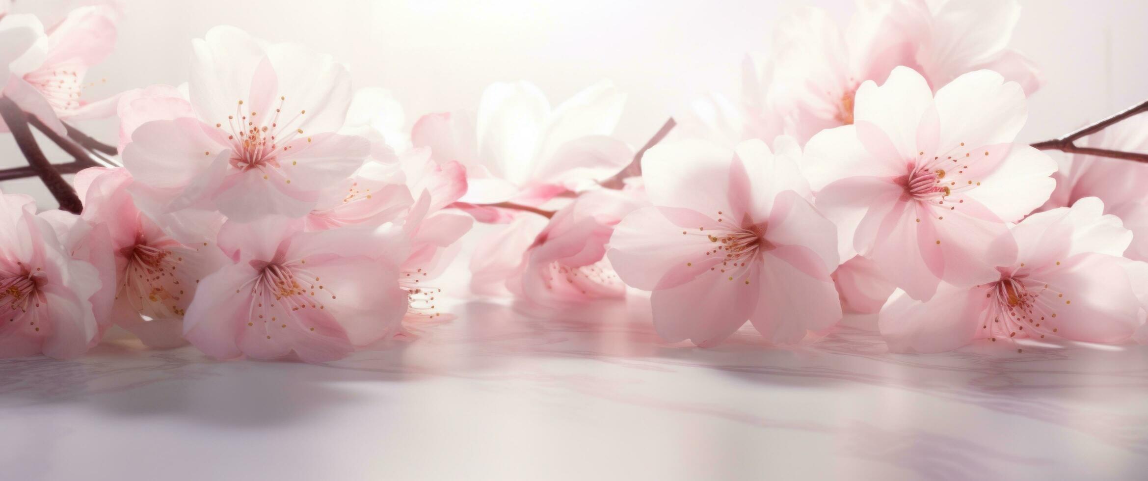 ai genererad en vit bakgrund med rosa blommor foto