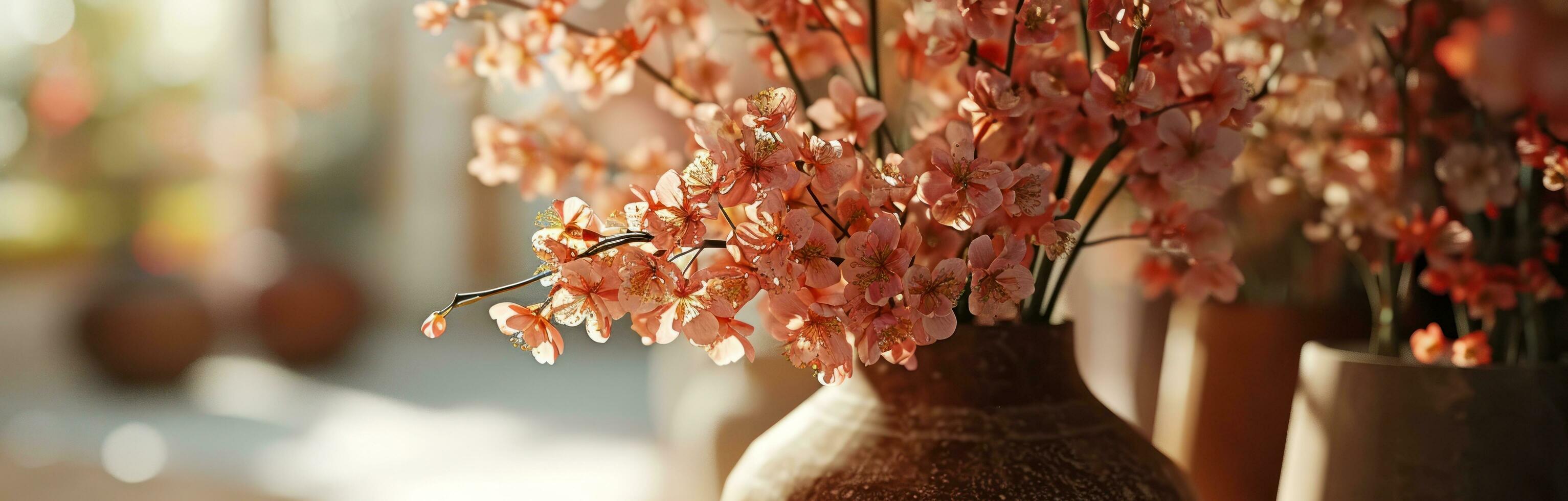 ai genererad blommor i en vas med en suddig bakgrund foto