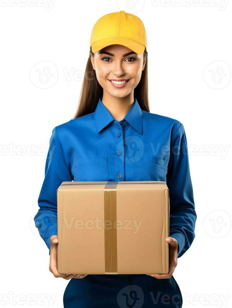 ai genererad kvinna postkvinna leverera post, ai genererad foto