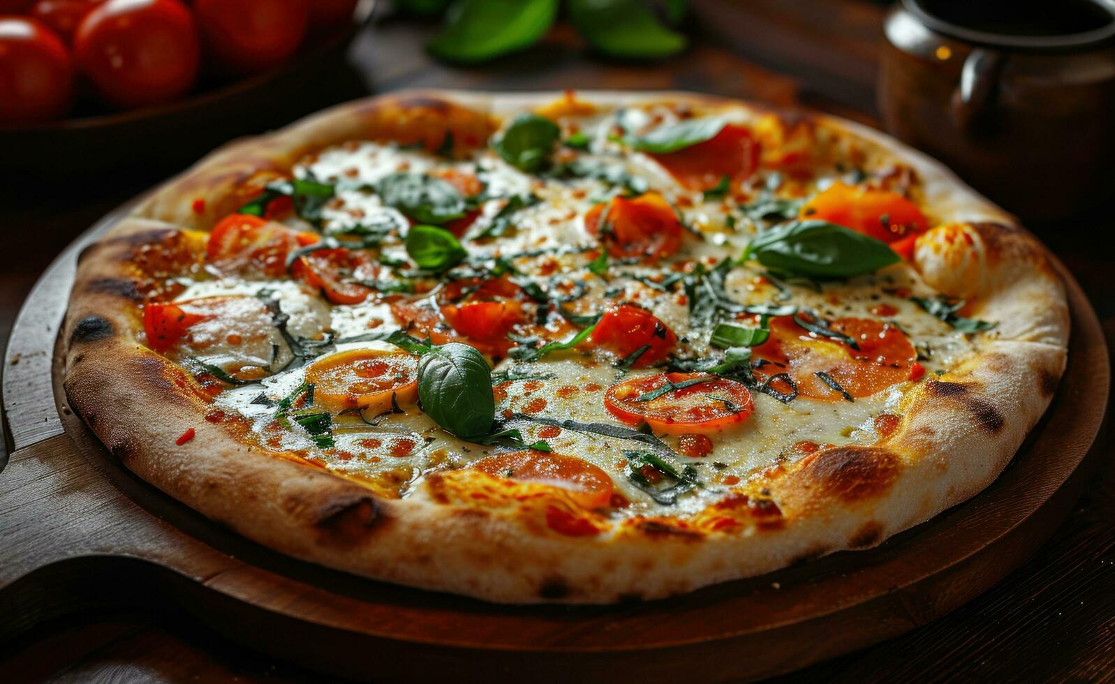 ai genererad ett italiensk stil pizza den där har varit tillverkad med de färskaste Ingredienser foto