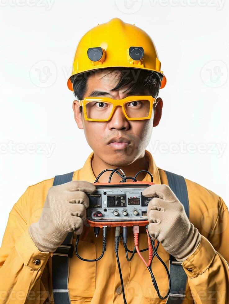 ai genererad skicklig manlig elektriker fixering ledningar, ai genererad foto