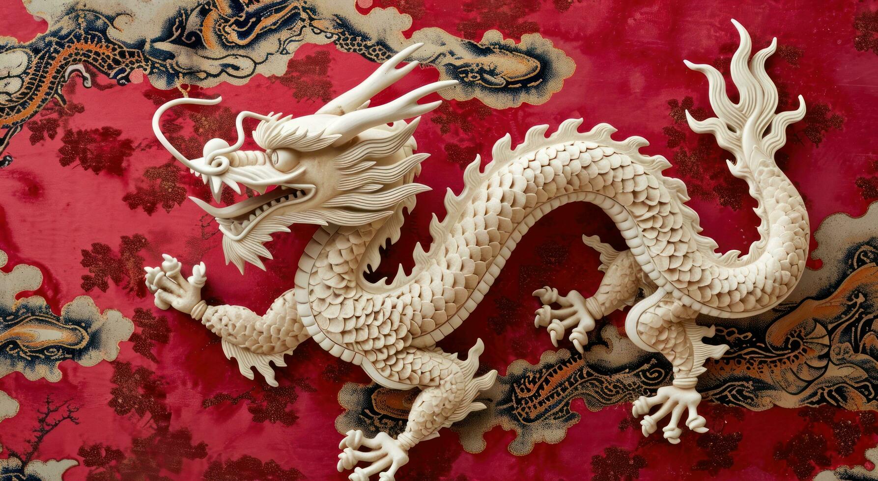 ai genererad ett kinesisk drake är visad på en röd bakgrund foto