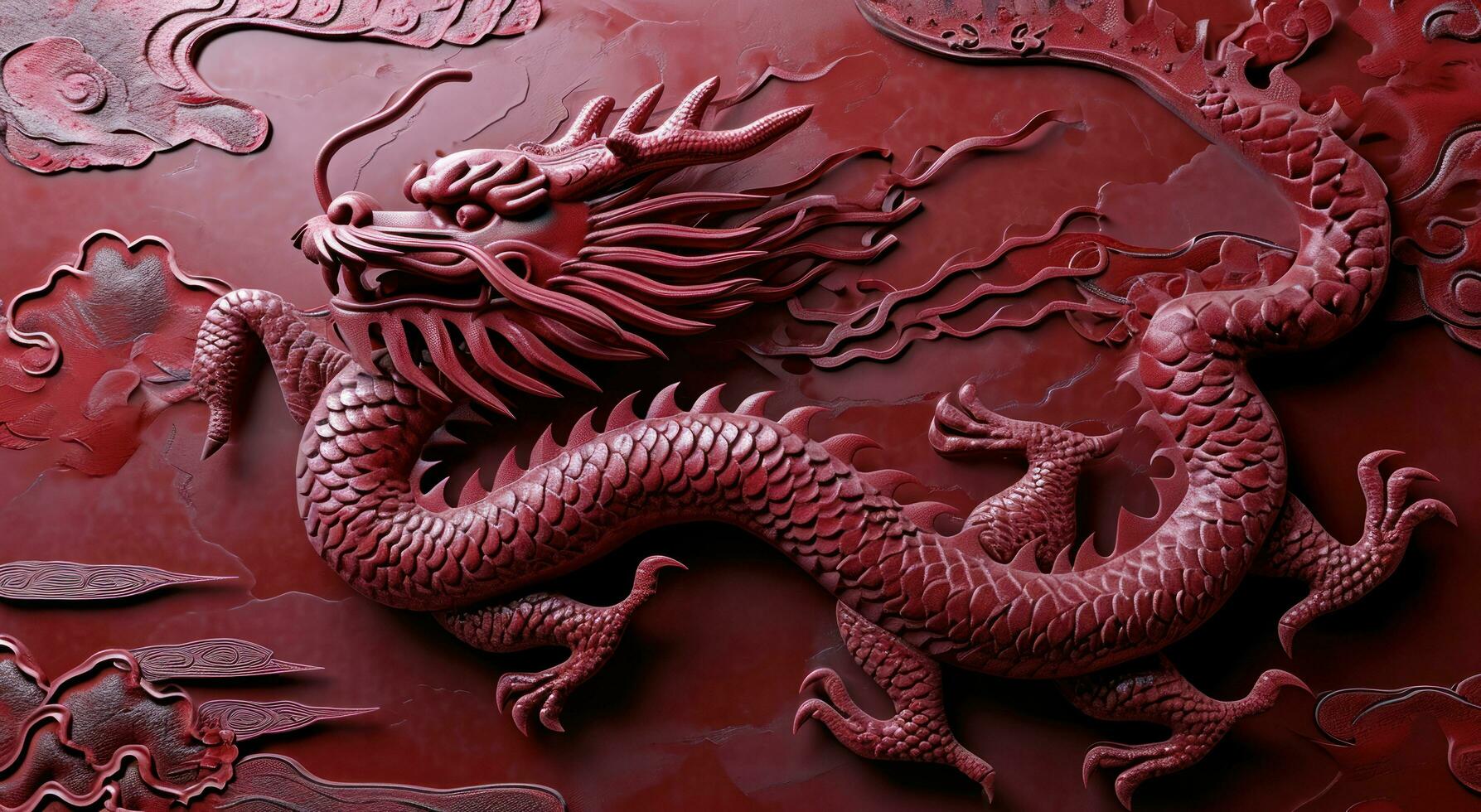 ai genererad ett kinesisk drake är visad på en röd bakgrund foto