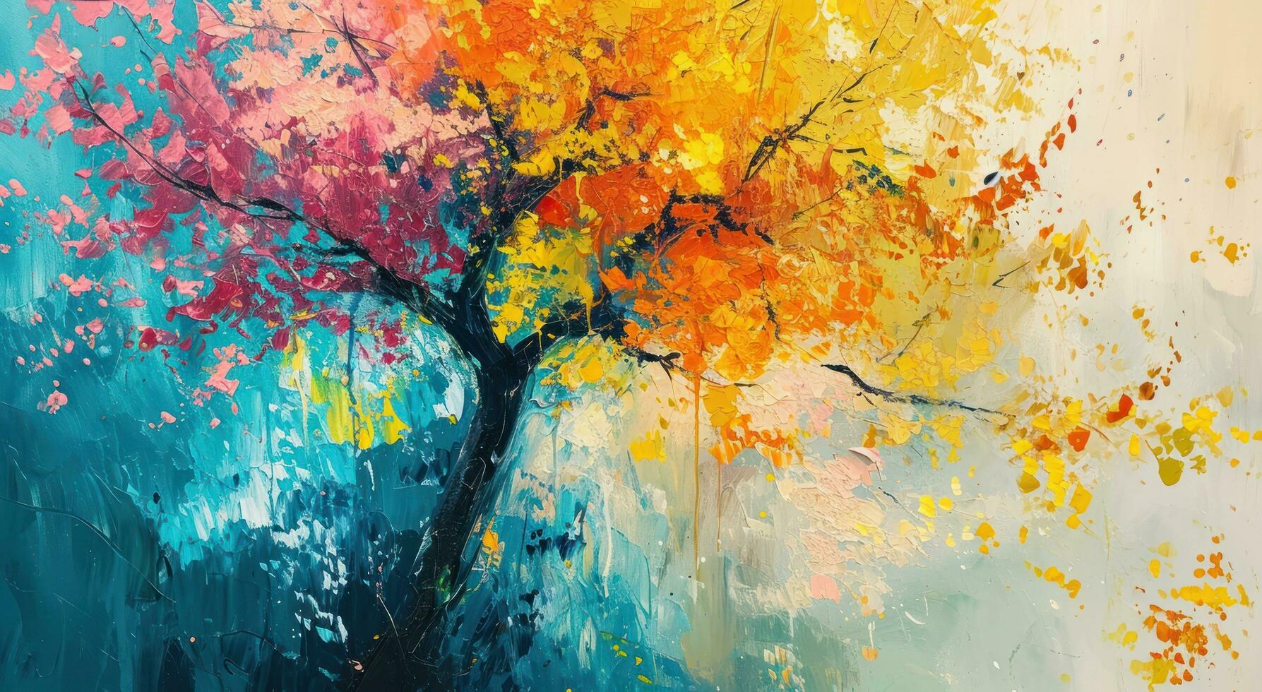 ai genererad ett abstrakt målning av en färgrik träd och löv foto