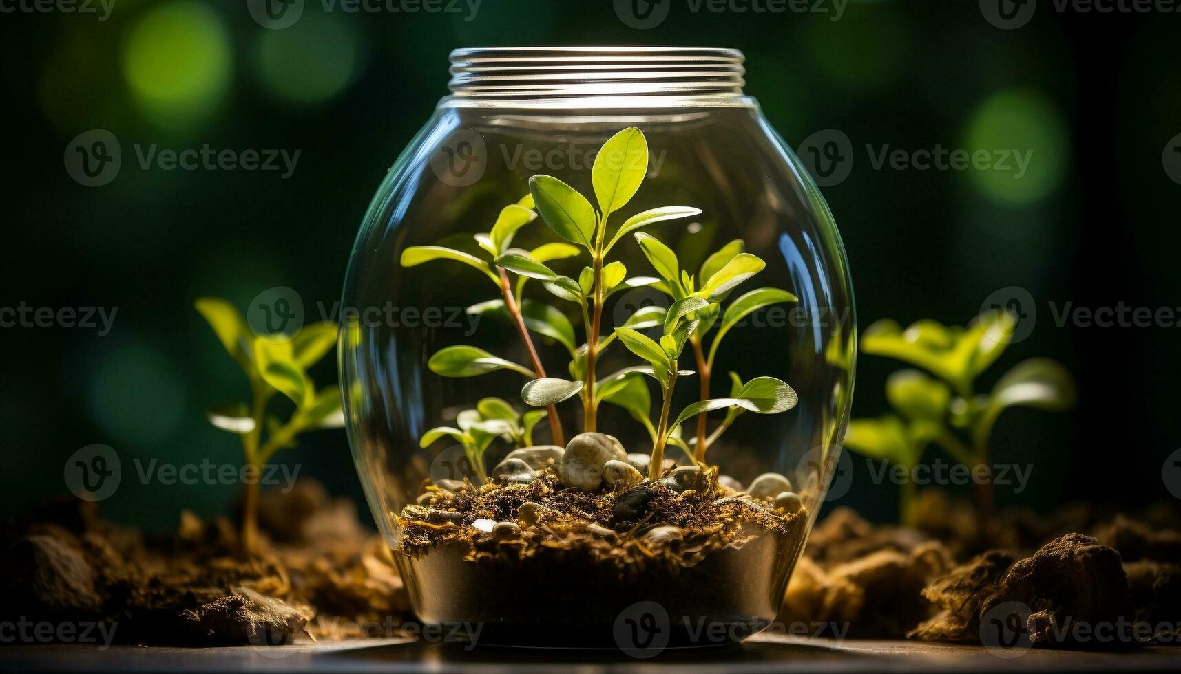 ai genererad färsk grön fröplanta växer i glas burk, symboliserar ny liv genererad förbi ai foto