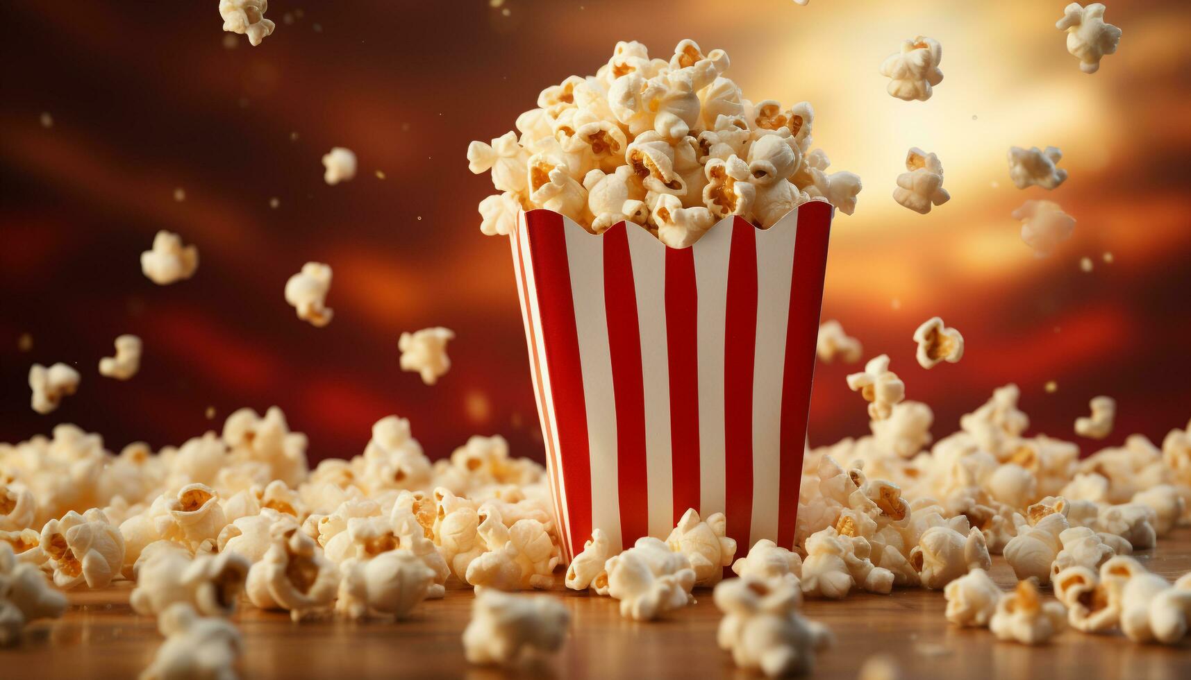 ai genererad tittar på en film med popcorn och en uppfriskande dryck genererad förbi ai foto