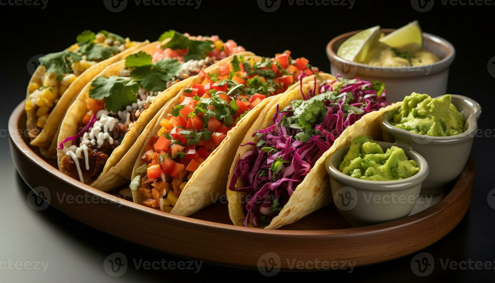 ai genererad hemlagad nötkött taco med guacamole, Koriander, och strimlad ost genererad förbi ai foto