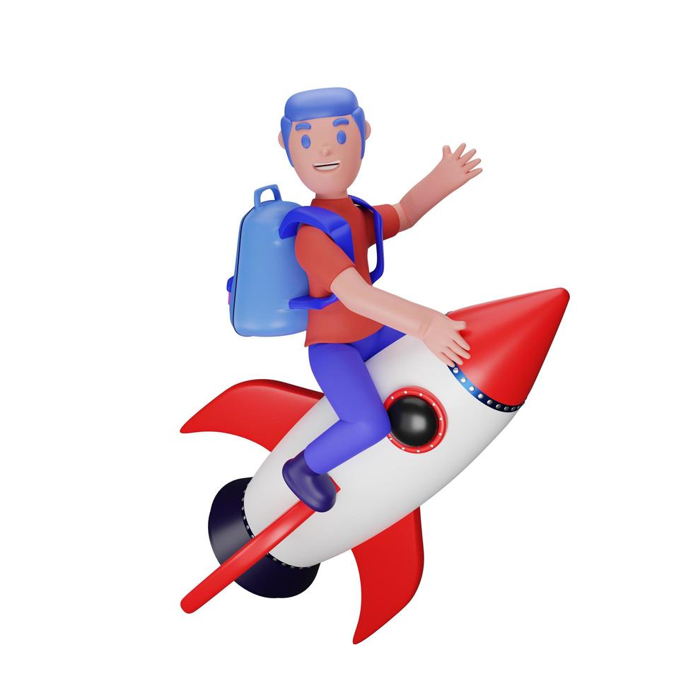 karaktär som kör en raket med ett tillbaka till skolan -koncept foto
