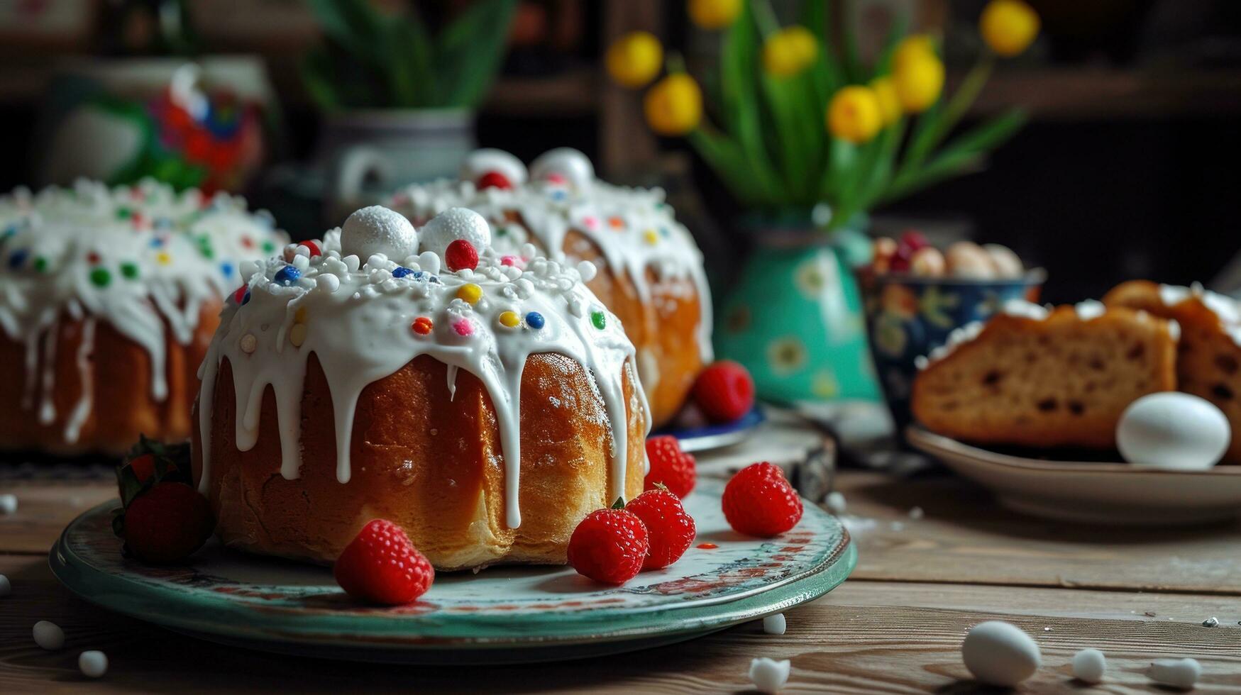 ai genererad Kulich och paska påsk bröd foto