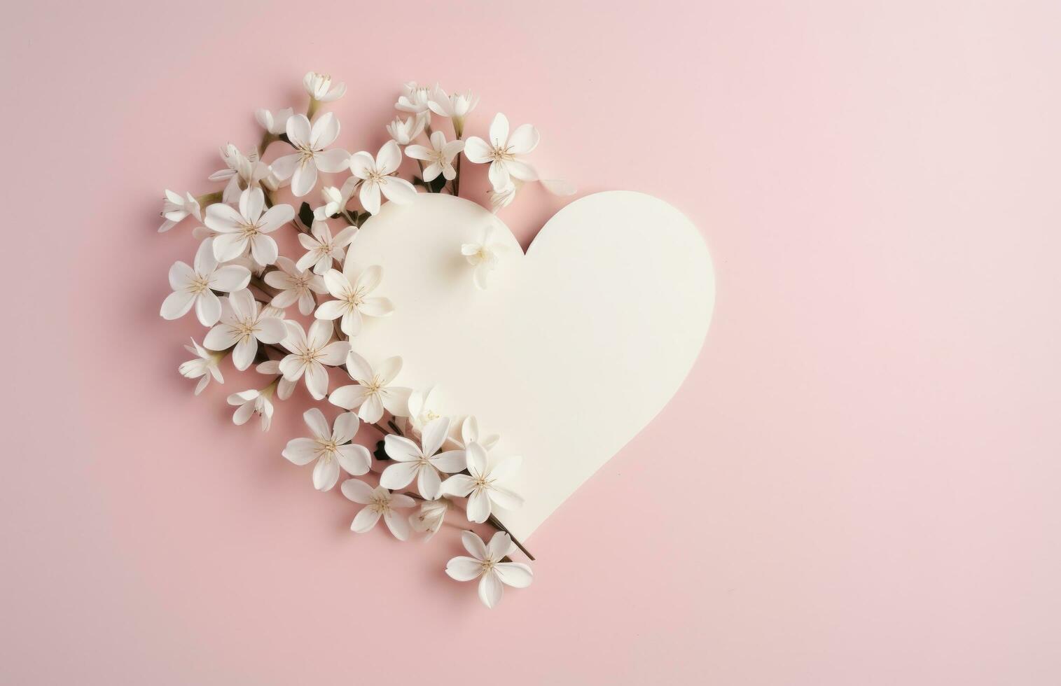 ai genererad en rosa hjärta skära ut av de kort med blommor inuti foto
