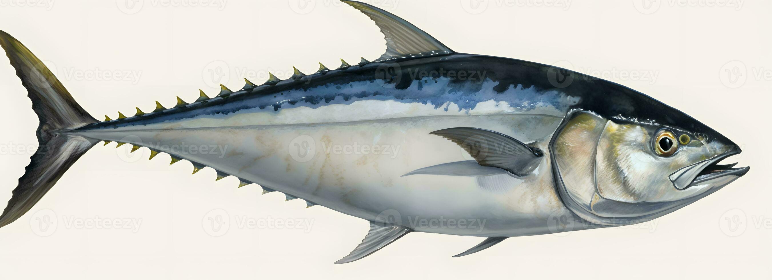 ai genererad färsk tonfisk fisk på vit bakgrund foto