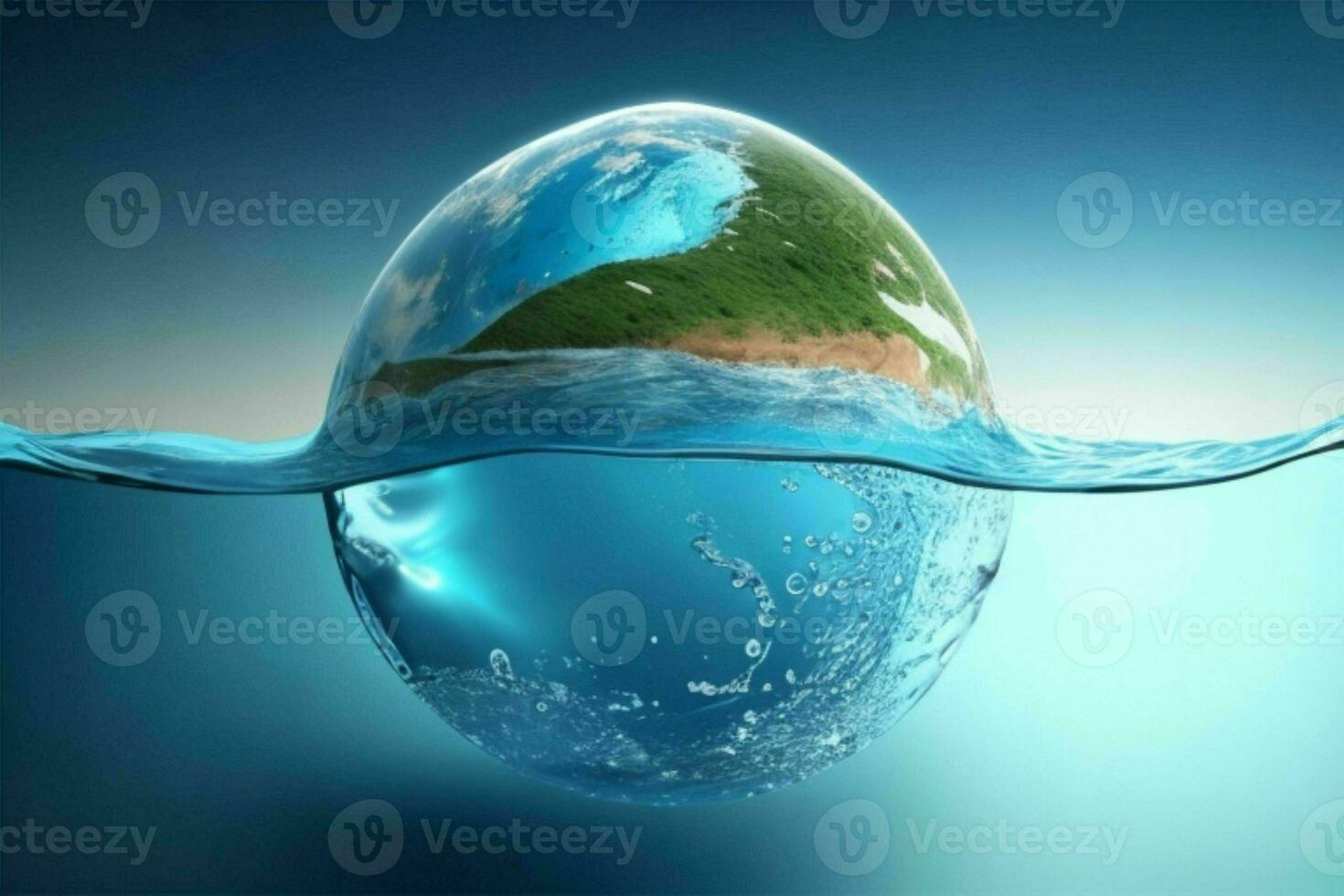 ai genererad värld vatten dag, realistisk accentuerad förbi graciös stänk på en blå hav bakgrund med kopia Plats. proffs Foto