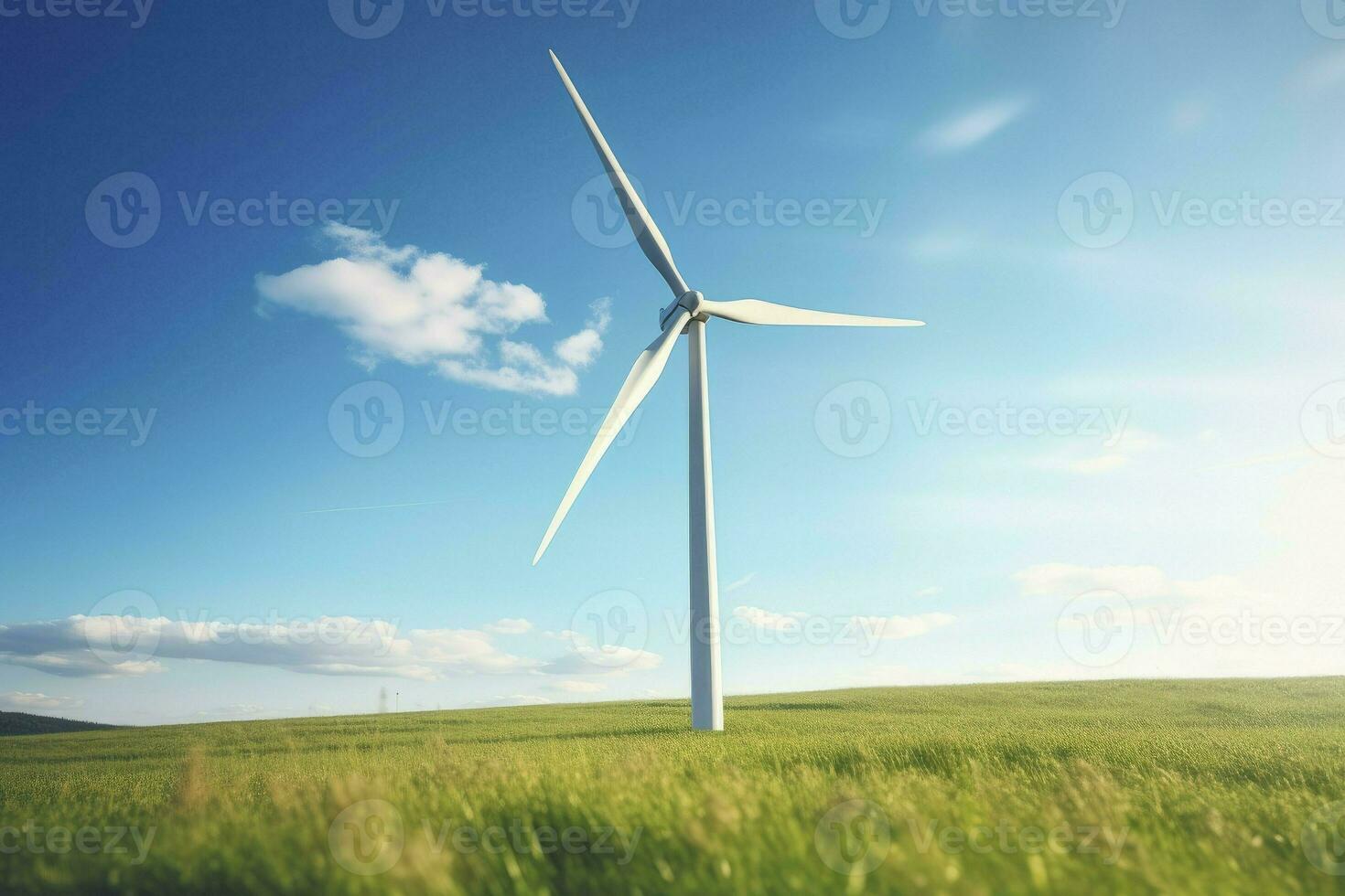 ai genererad panorama- se av vind bruka eller vind parkera, med hög vind turbiner för generation elektricitet med kopia Plats. foto