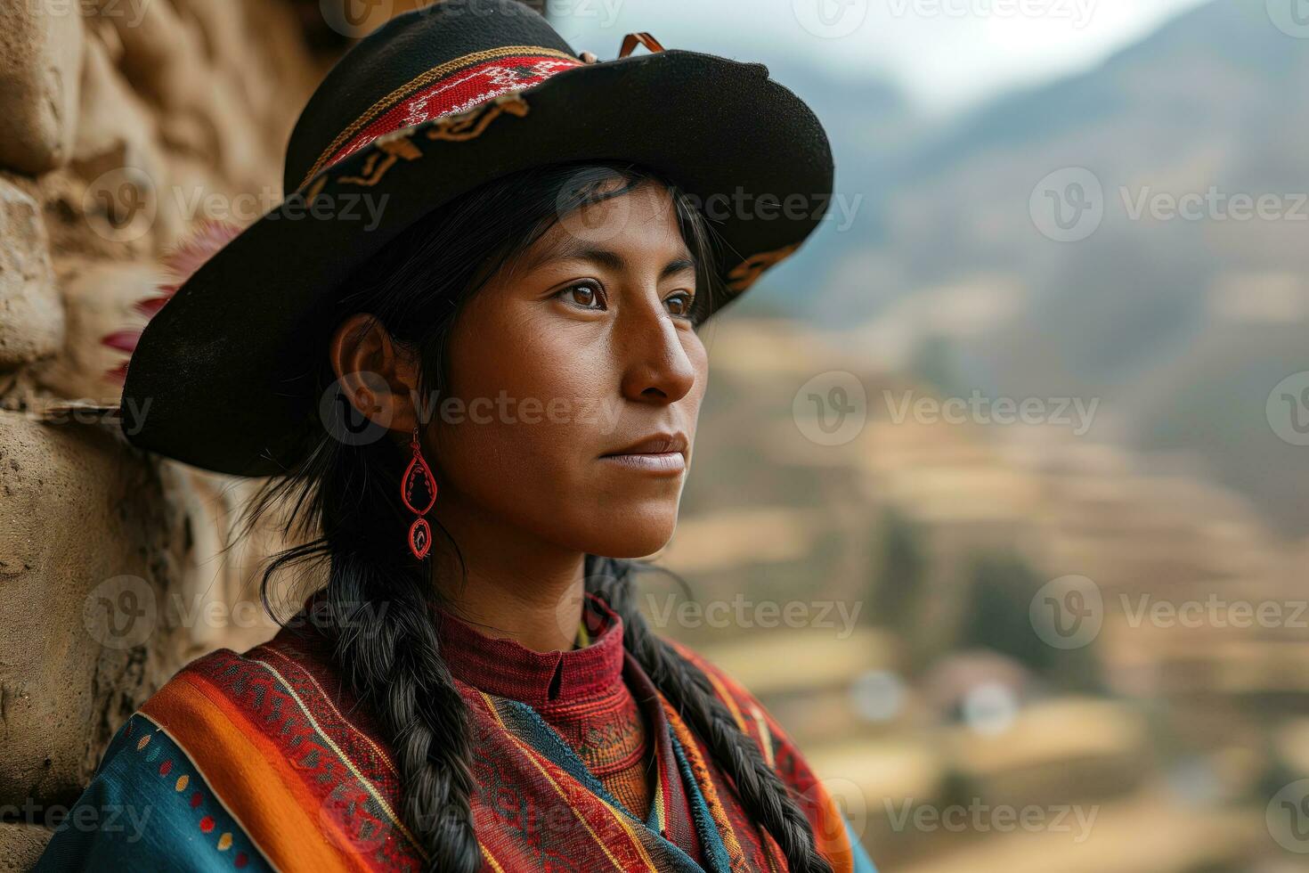 ai genererad ung peruvian kvinna i nationell kläder foto