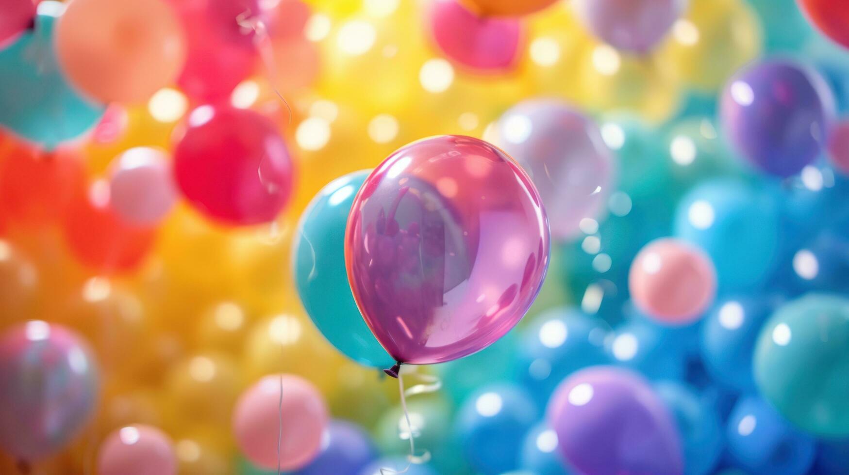 ai genererad en fantastisk visa av ballonger i olika nyanser mot en bakgrund av födelsedag spänning foto