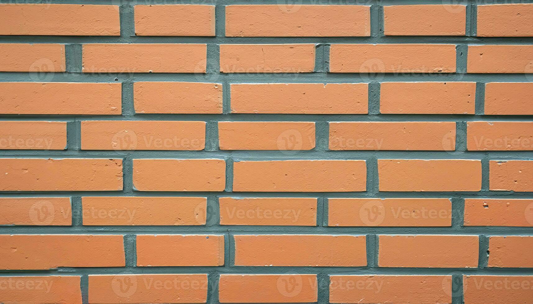 ai genererad brun eller orange tegel vägg textur bakgrund, anordnad i en horisontell mönster med grå murbruk foto