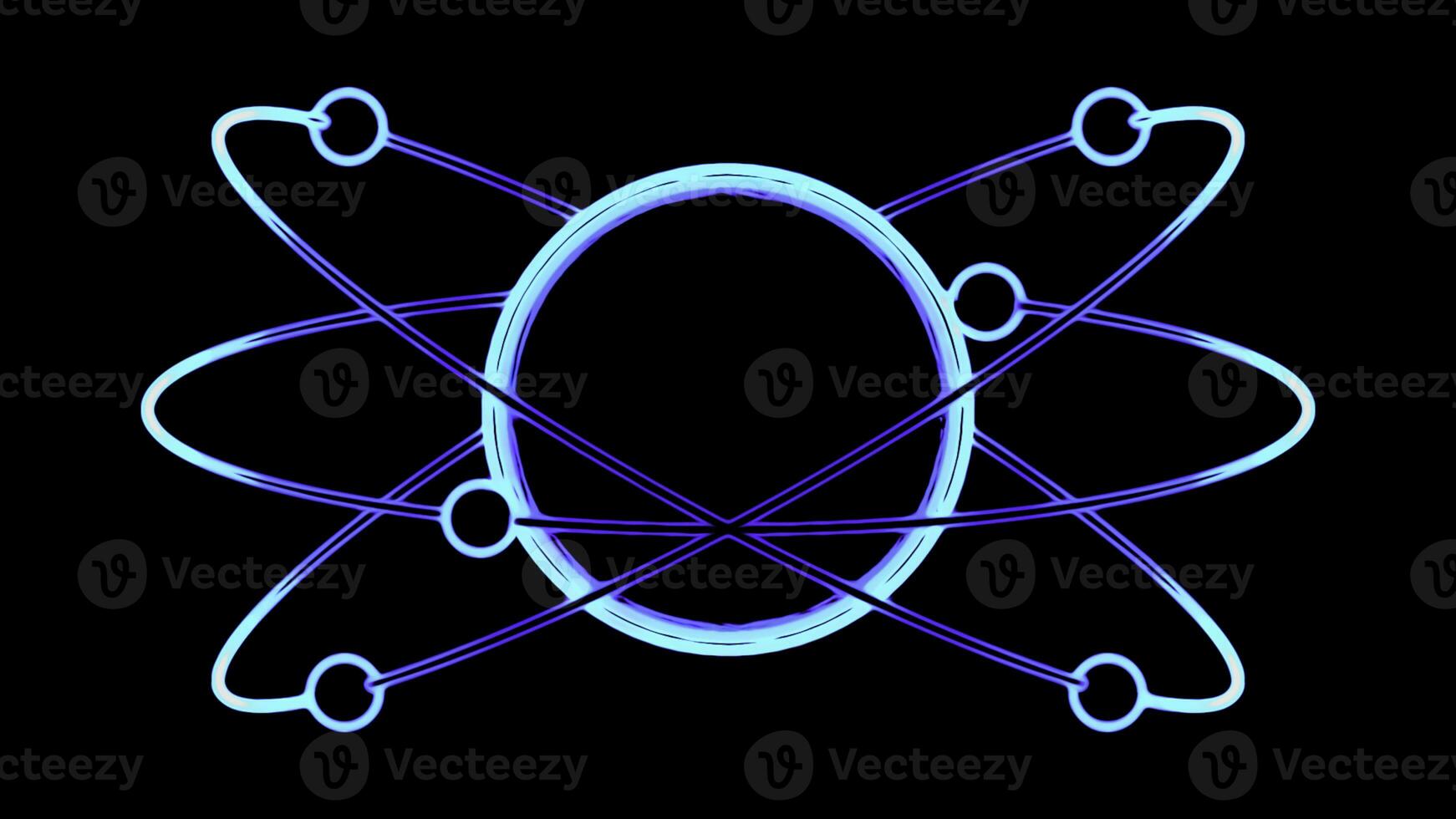 animering av rör på sig partiklar i bana av atom. design. enkel animering med rör på sig elektroner runt om atom. bana av elektroner runt om atom på svart bakgrund foto