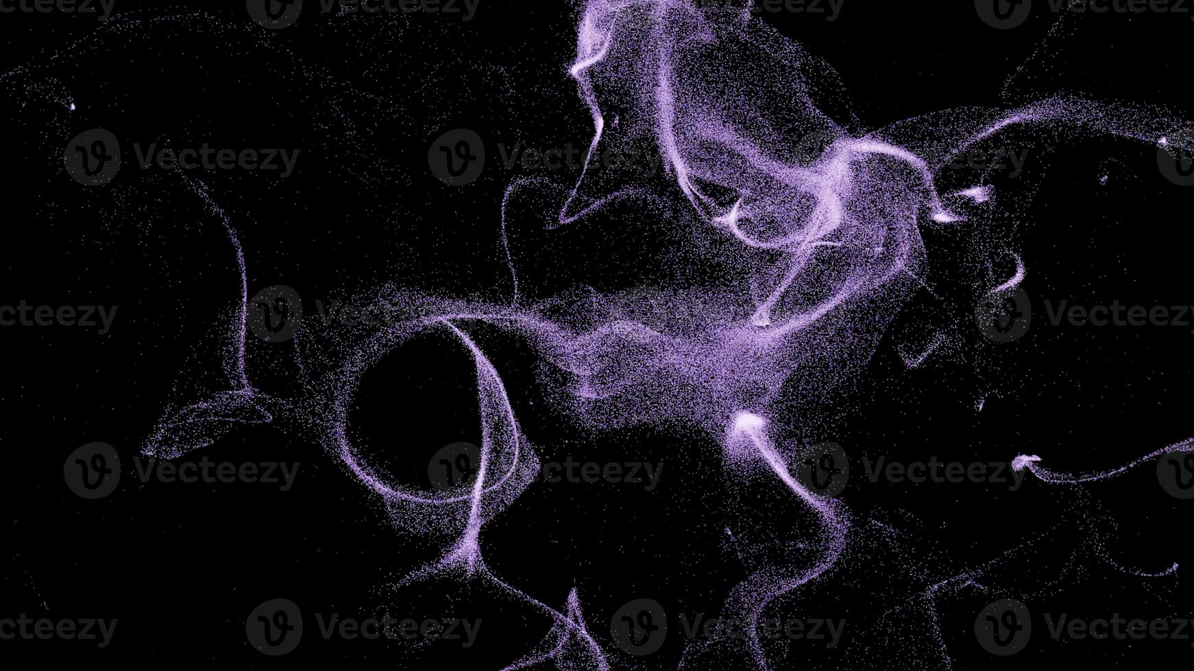 abstrakt flygande lila partiklar på en svart bakgrund. design. spridning Plats damm i yttre Plats. foto