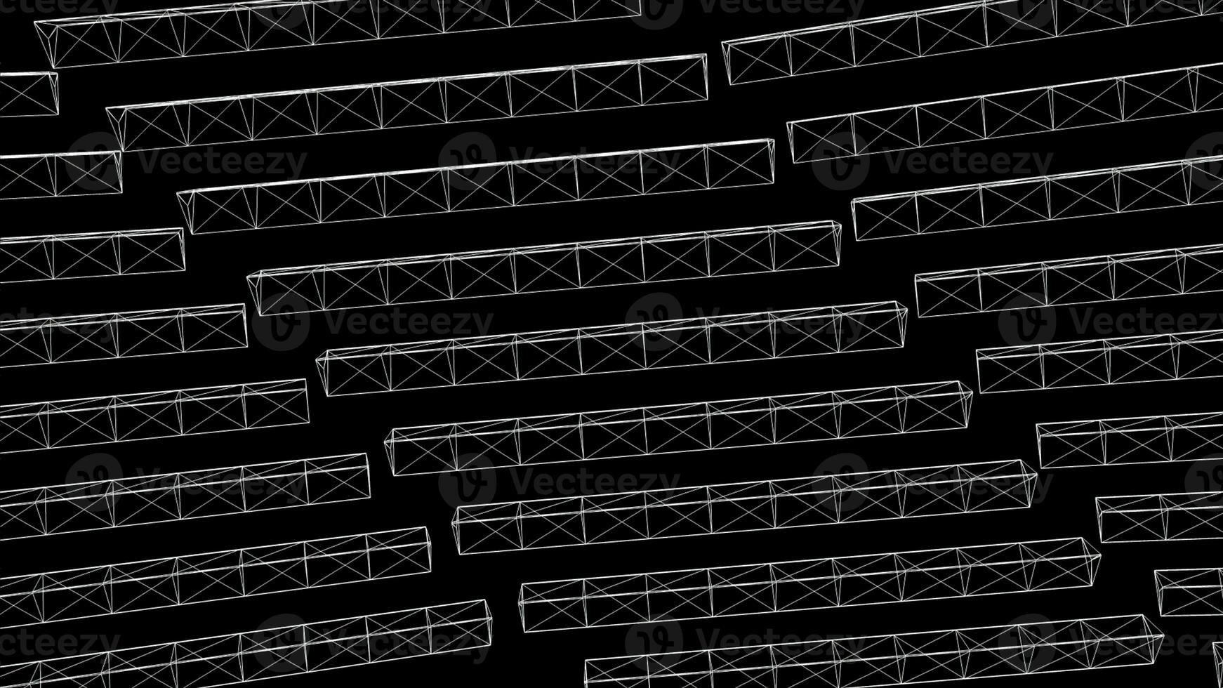 abstrakt vit triangel former på svart bakgrund. animation. roterande 3d avlång konstruktioner av trianglar. transparent avlång trianglar rotera formning mekanisk bakgrund foto