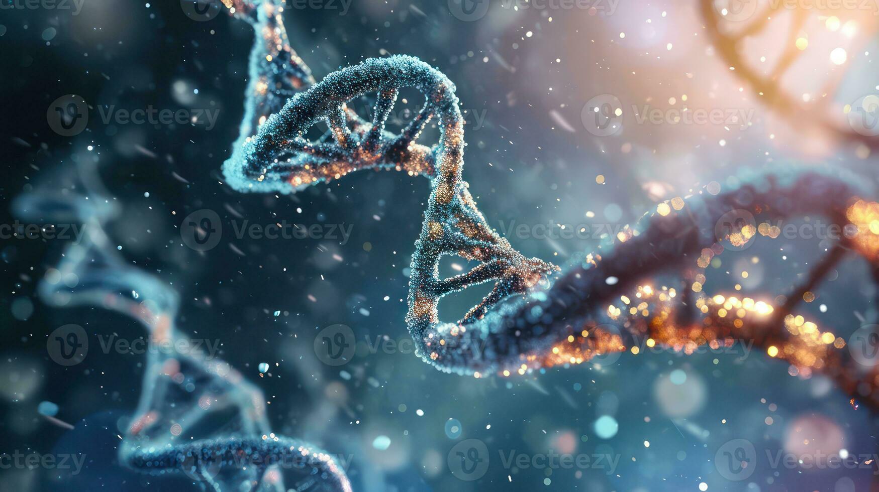 ai genererad abstrakt lysande dna molekyl tech bakgrund. generativ ai foto