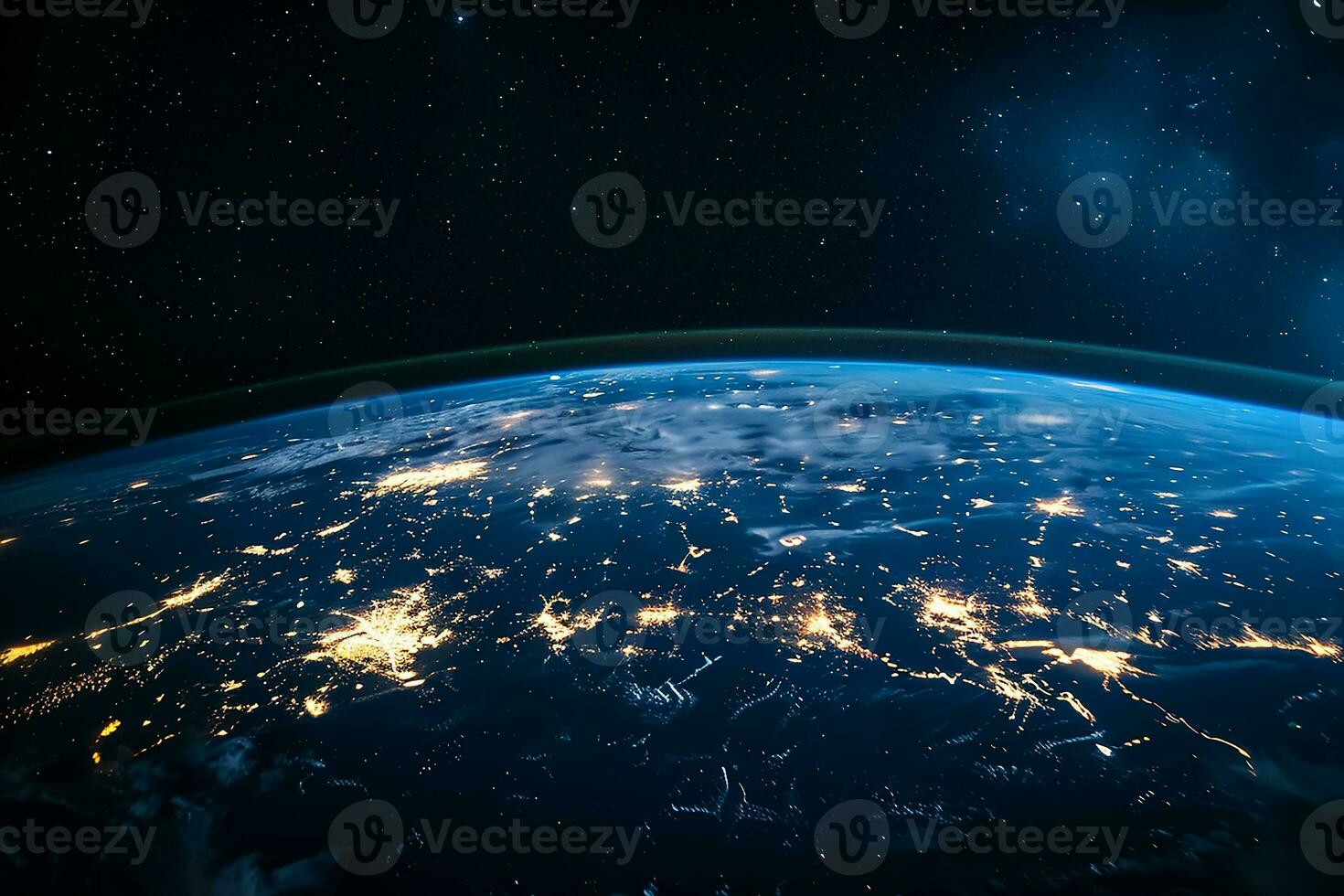 ai genererad närbild de planet jord se på natt och stad belysning foto
