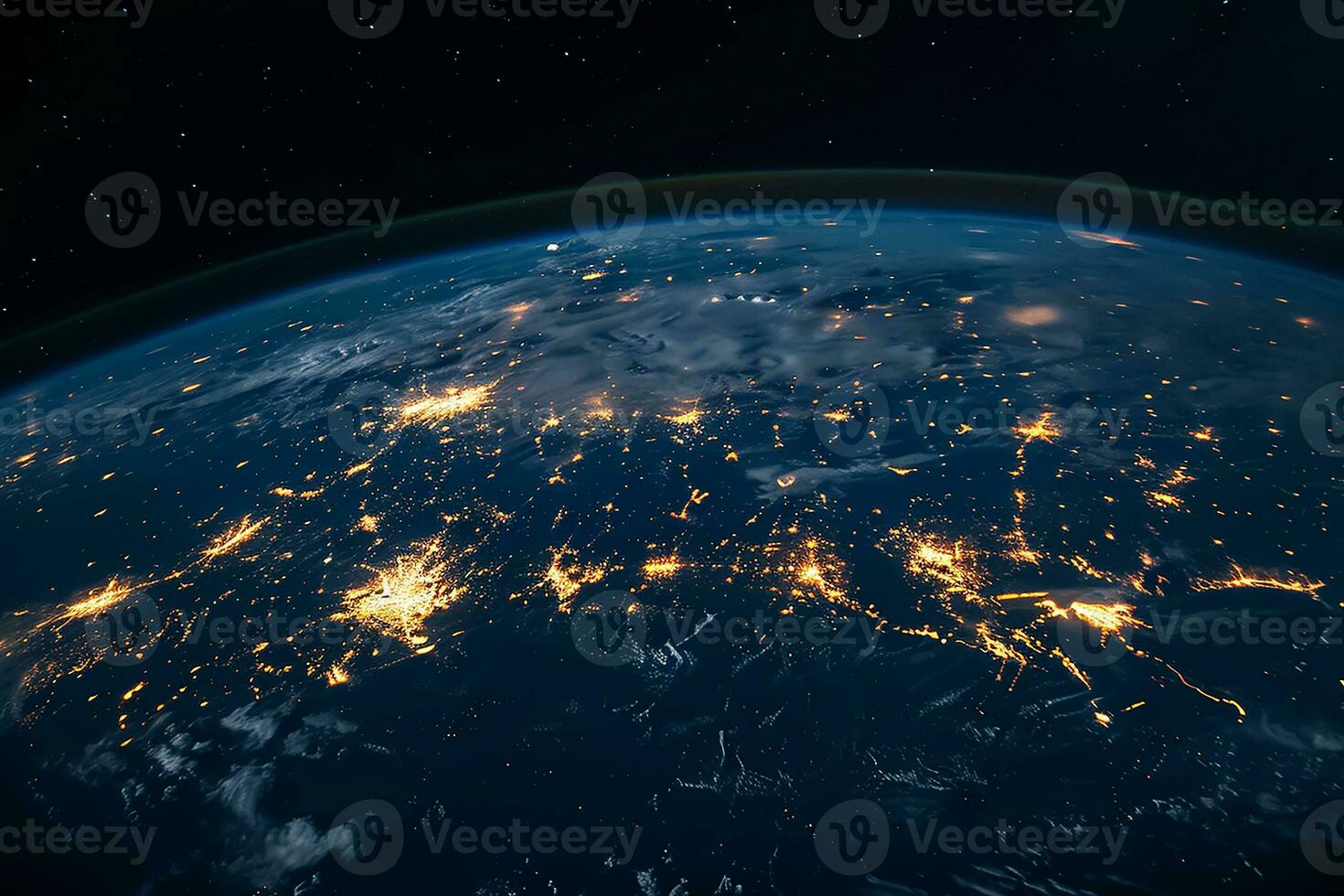 ai genererad närbild de planet jord se på natt och stad belysning foto