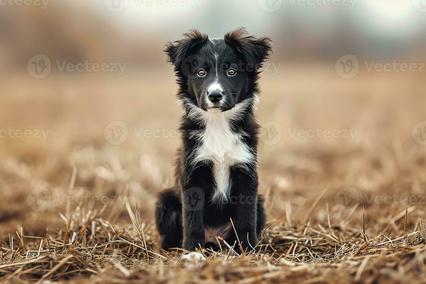 ai genererad gräns collie valp i en stubbfält foto