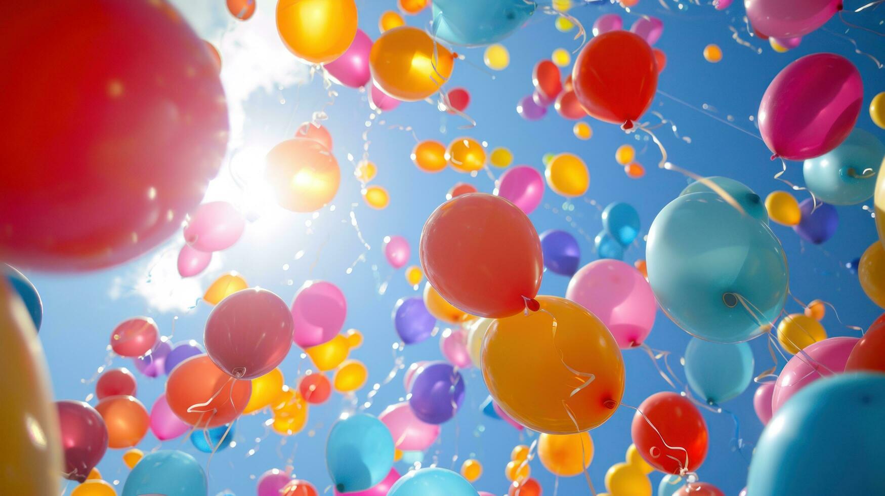 ai genererad vibrerande ballonger fylla de luft, skapande en festlig och glad atmosfär med kopia Plats foto