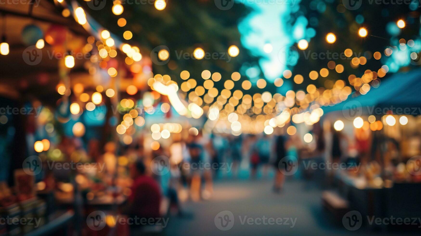 ai genererad generativ ai, mat lastbil gata festival, suddig lampor bakgrund, atmosfärisk bokeh, dämpad färger foto