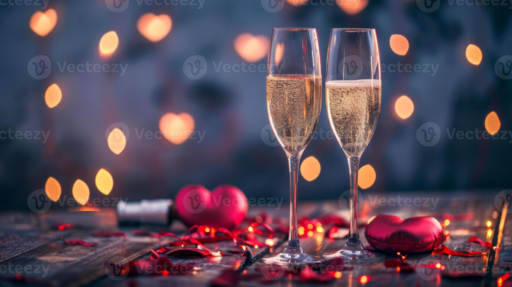 ai genererad valentines dag bakgrund med champagne foto